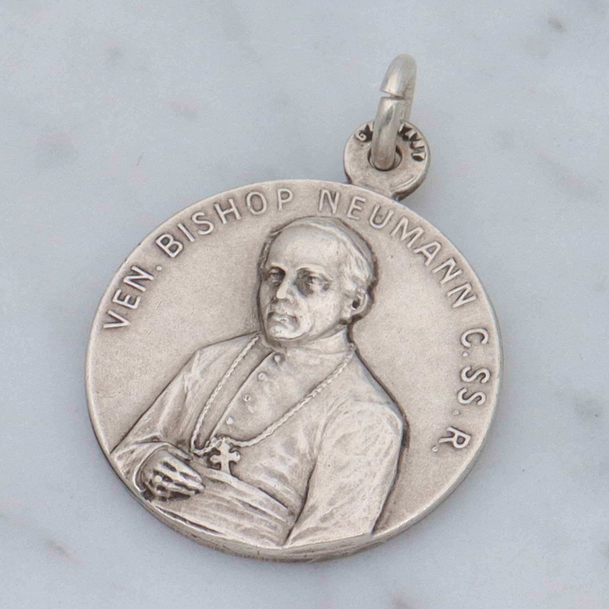 Antique German silver plated Bishop John Neumann C.SS.R medallion pendant