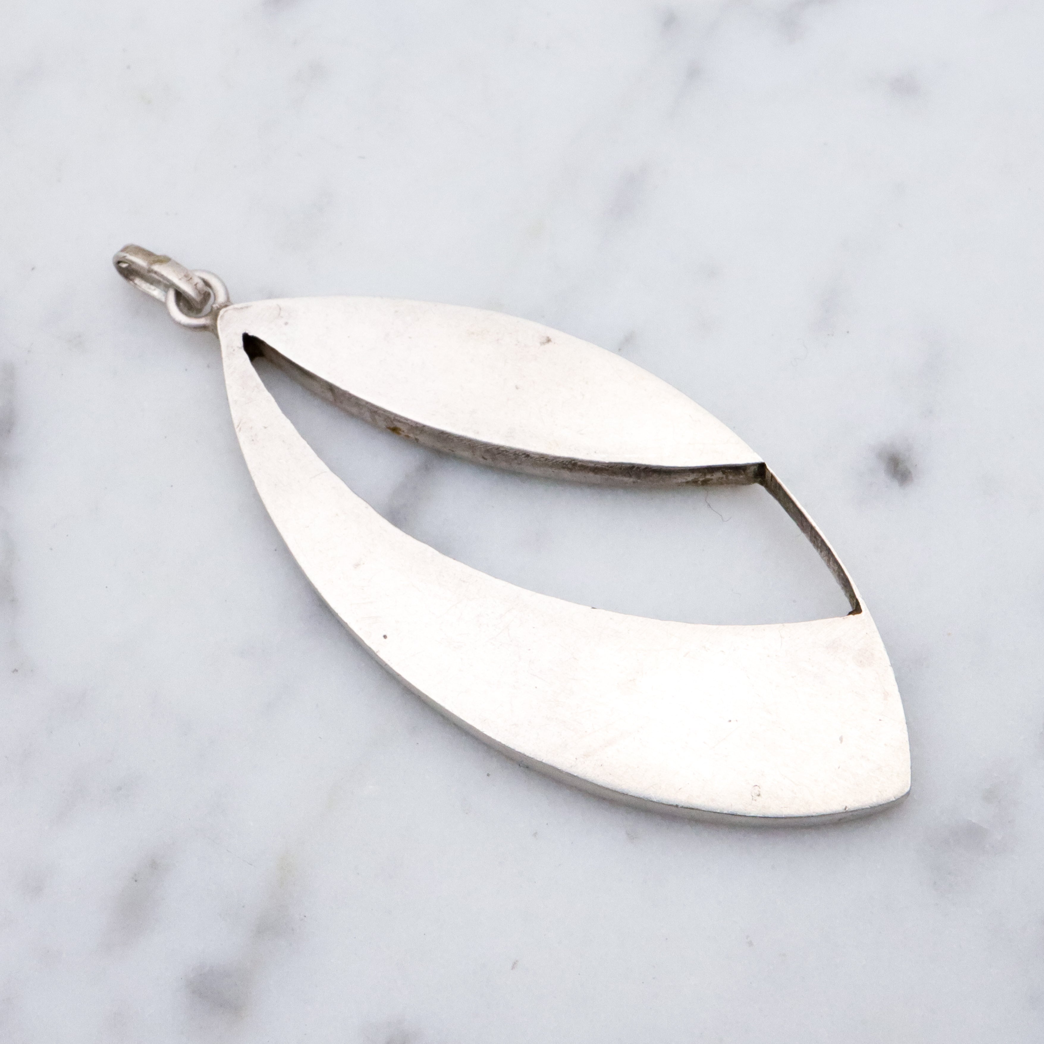 Mexican Modern lapis & malachite inlay open sterling pendant