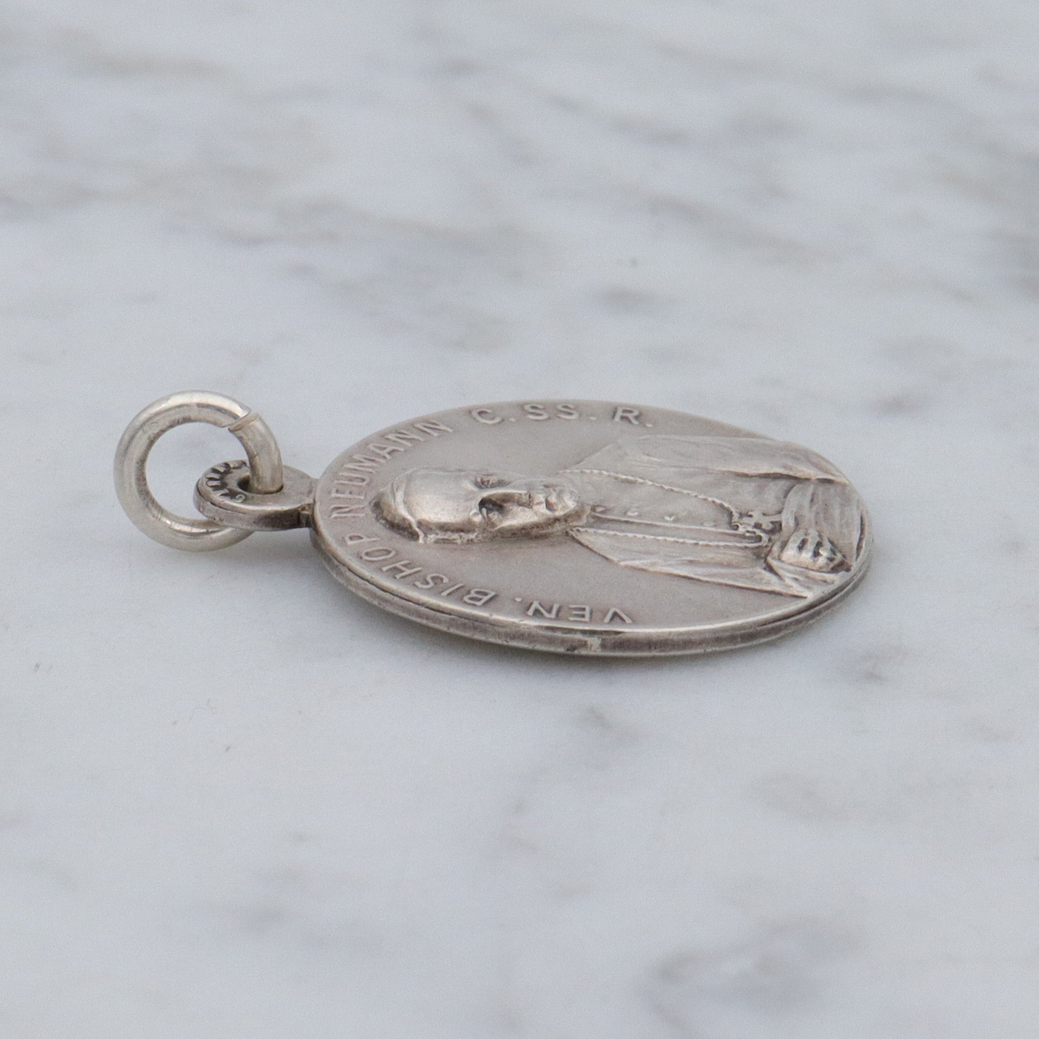 Antique German silver plated Bishop John Neumann C.SS.R medallion pendant