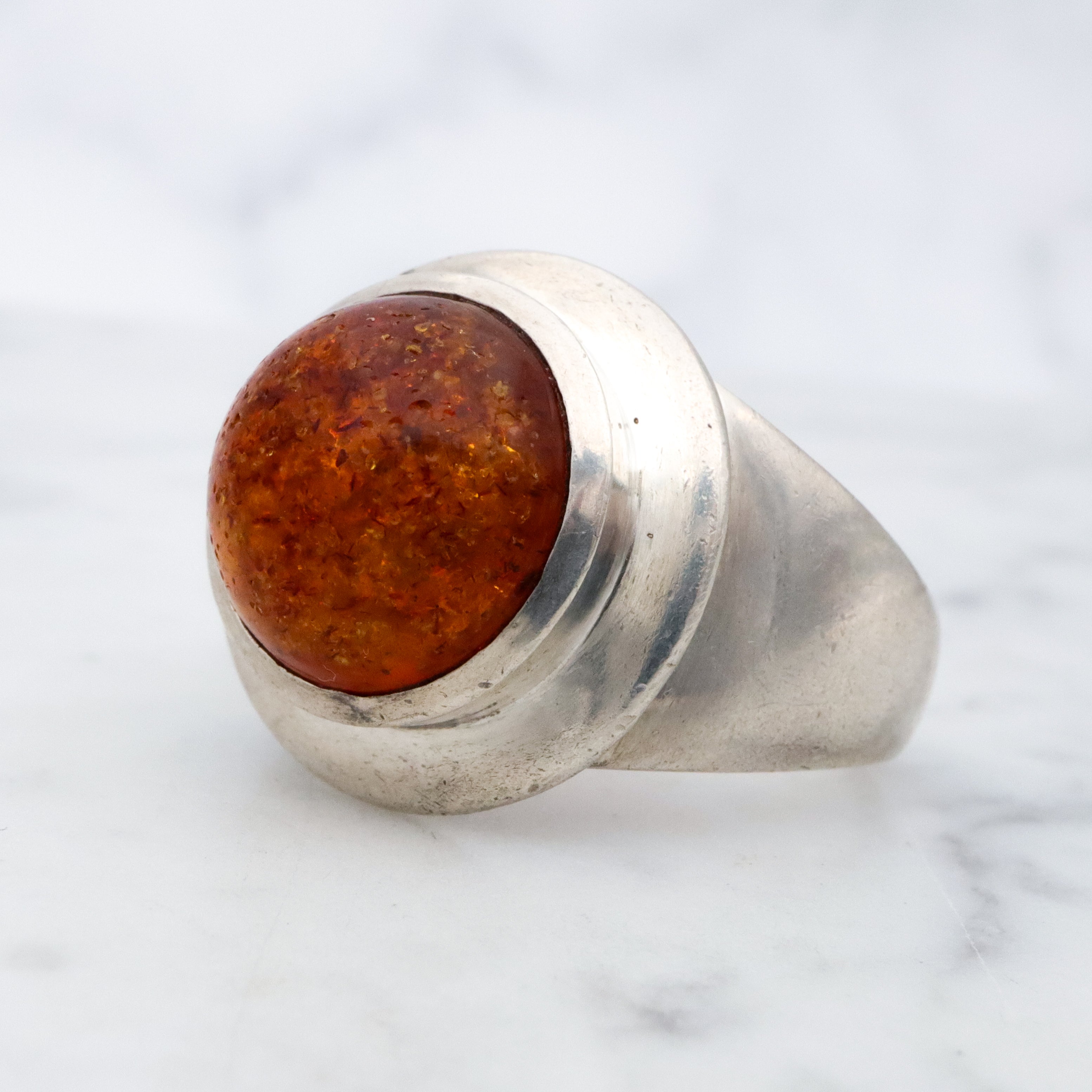 Vintage chunky amber sterling ring, size 12