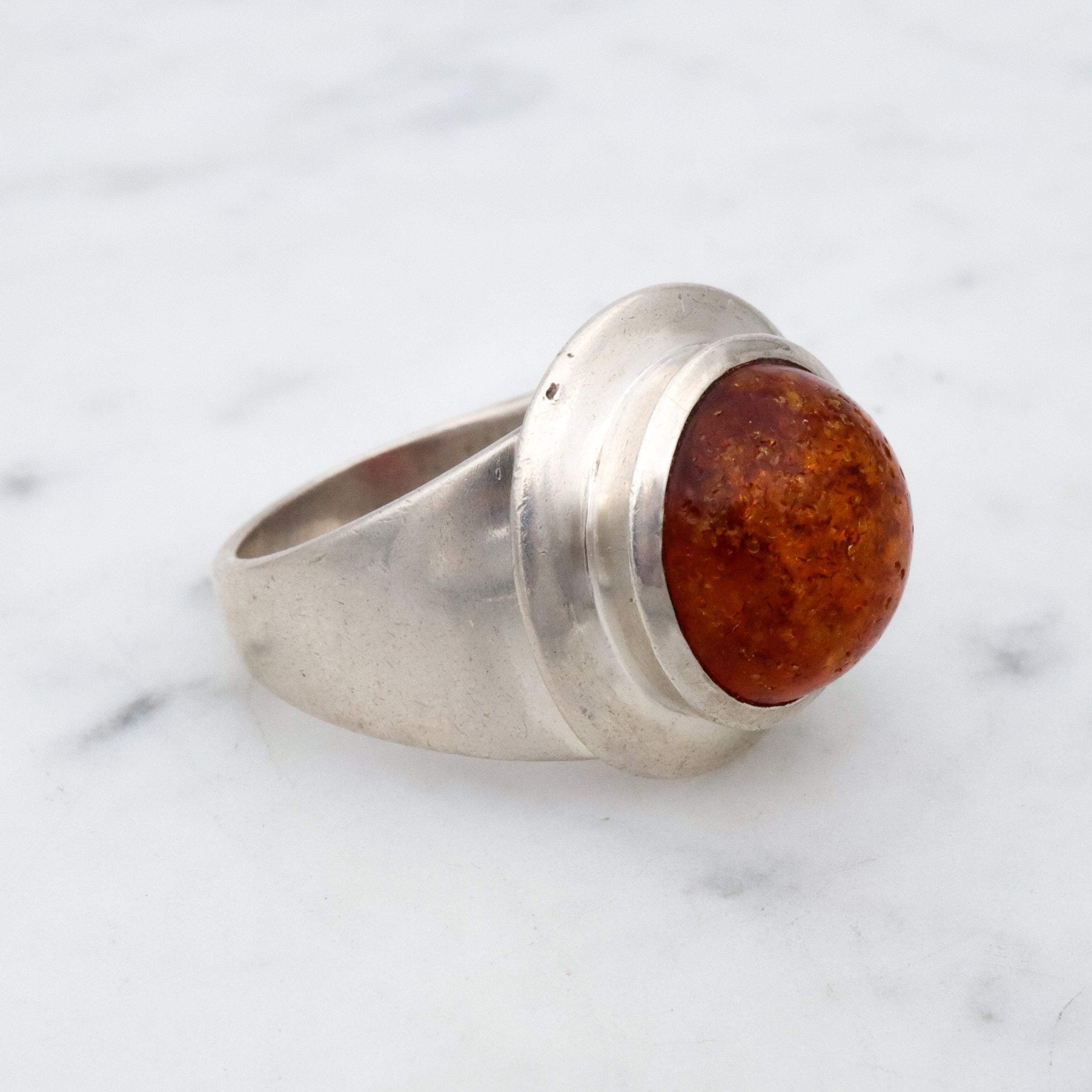 Vintage chunky amber sterling ring, size 12