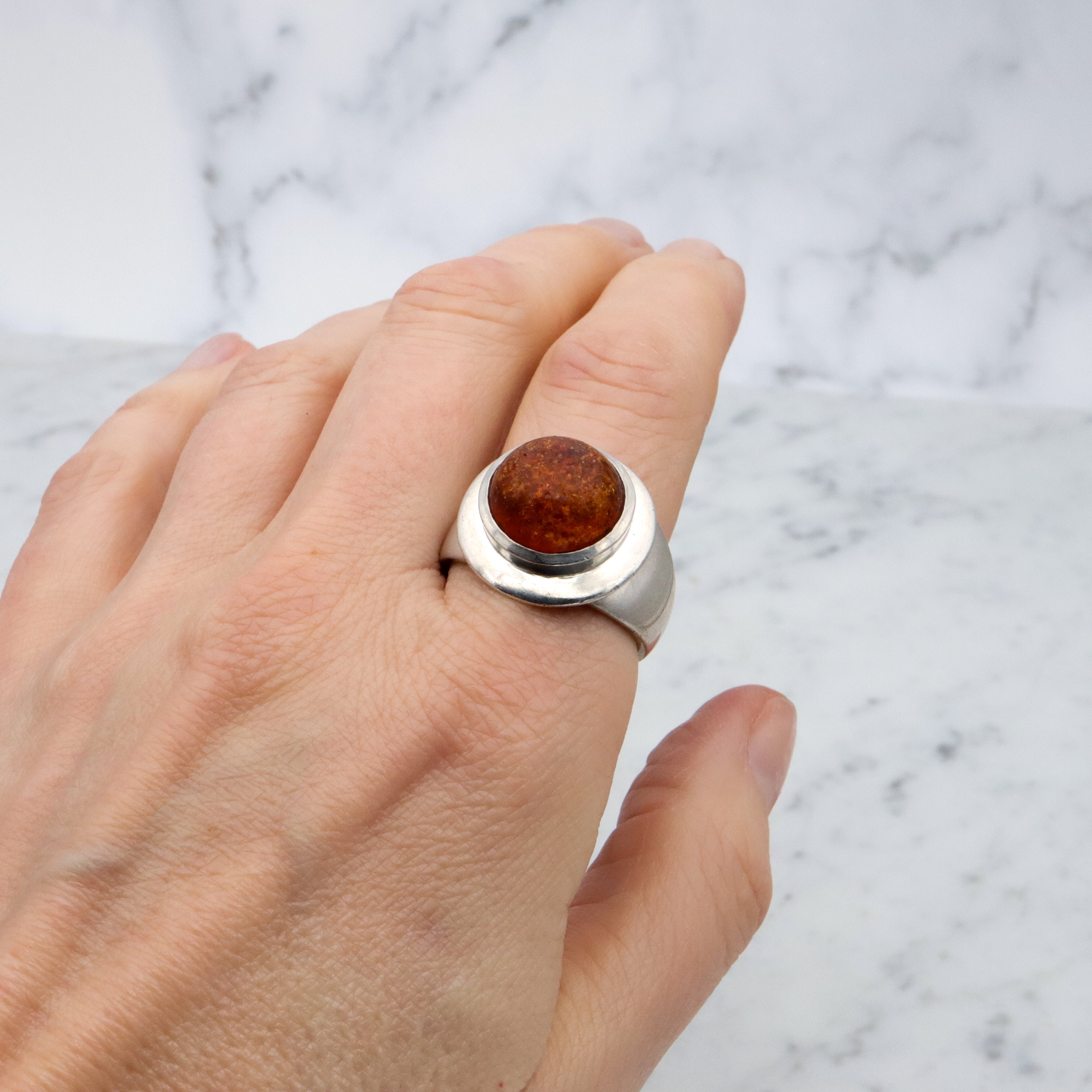 Vintage chunky amber sterling ring, size 12