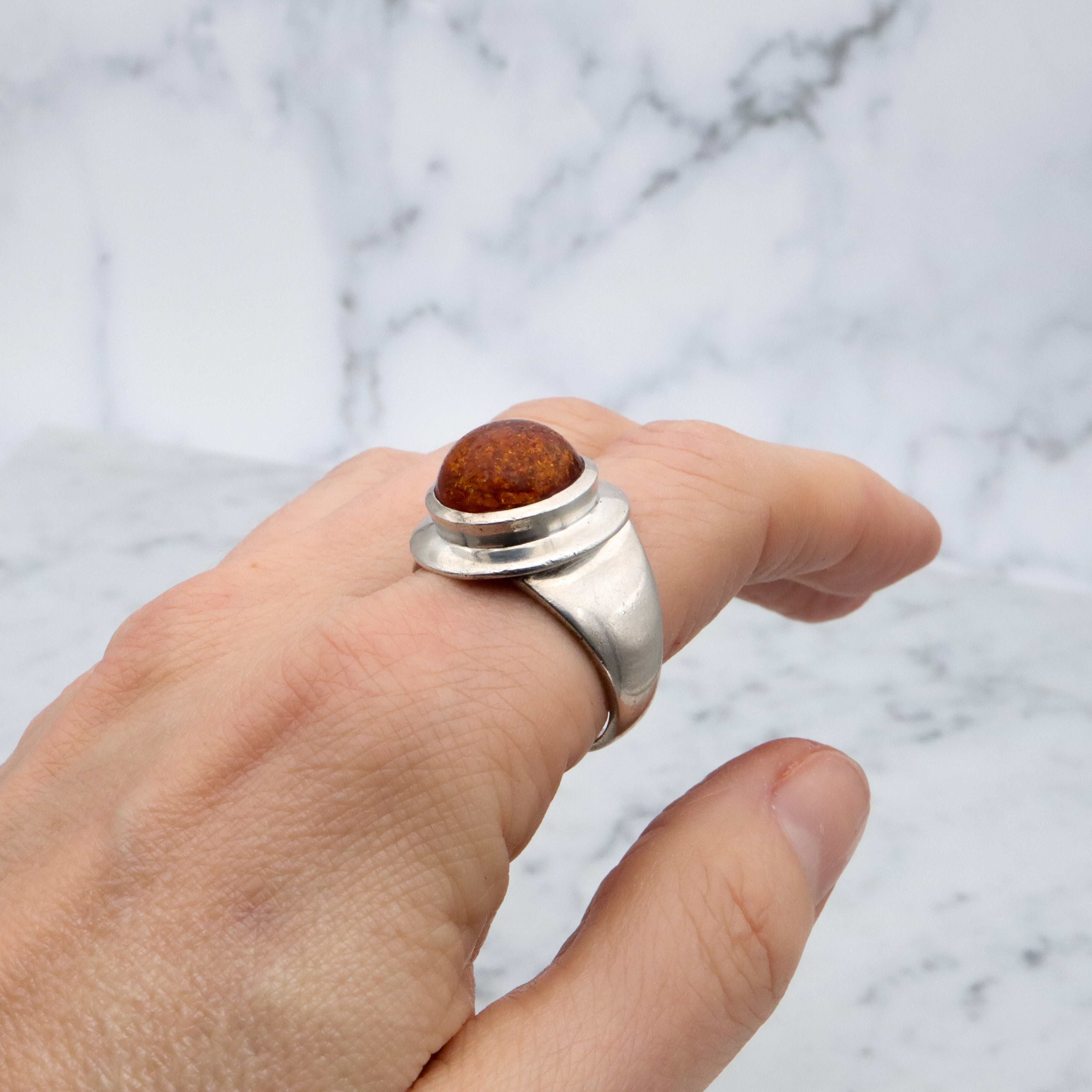 Vintage chunky amber sterling ring, size 12