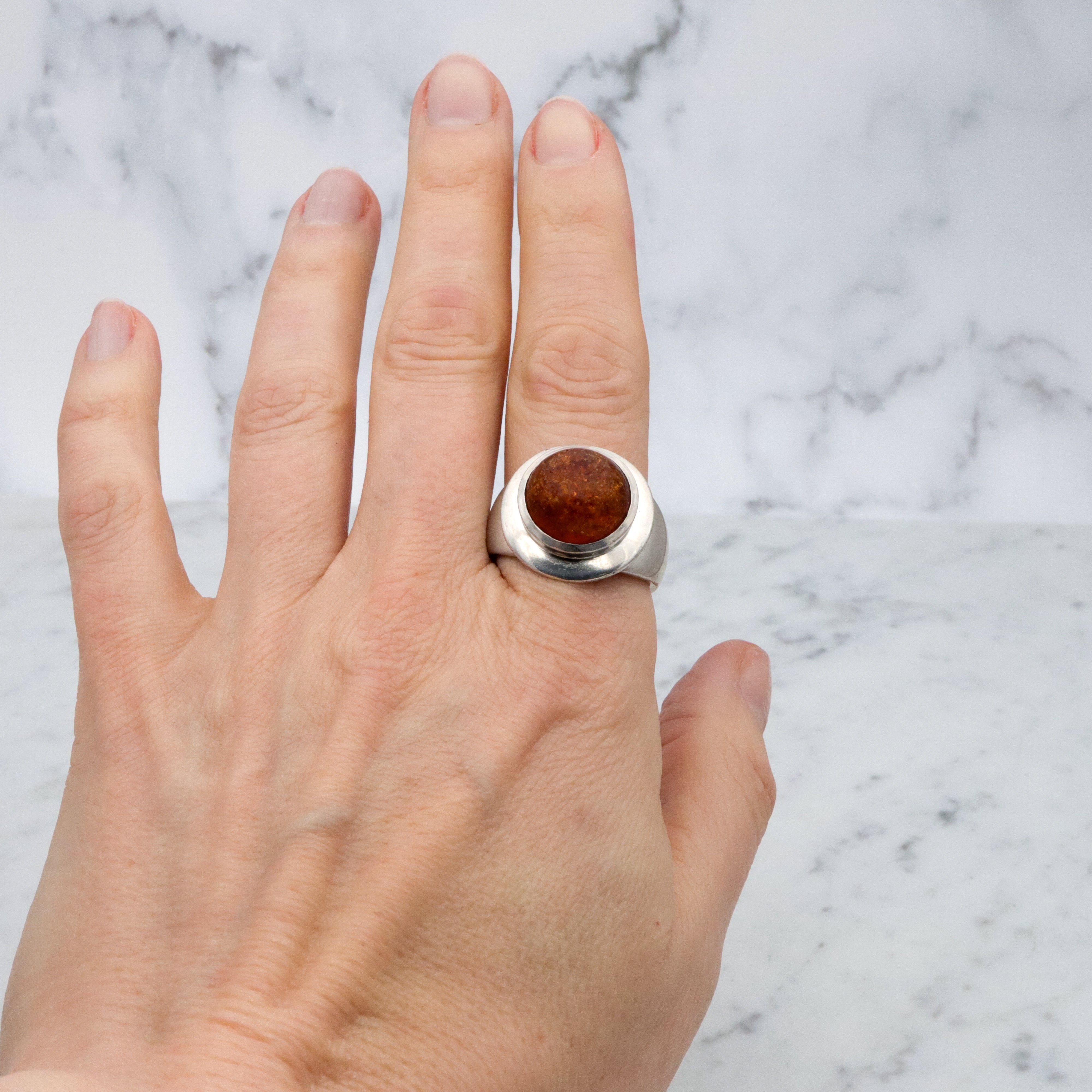 Vintage chunky amber sterling ring, size 12