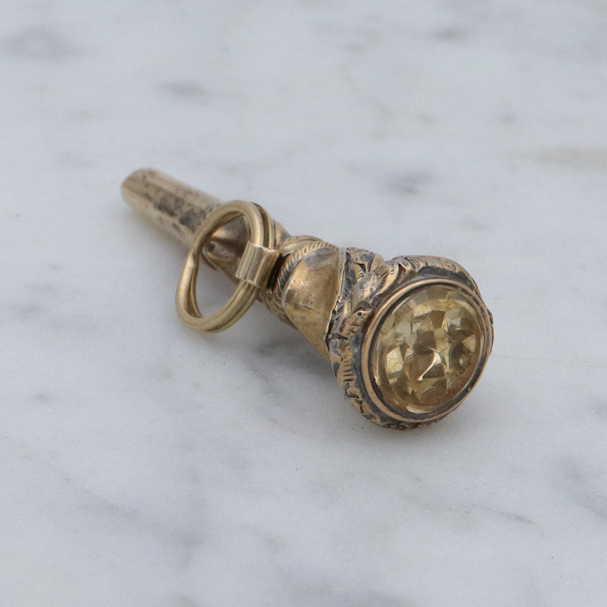 Antique Victorian gold filled watch key fob w/citrine