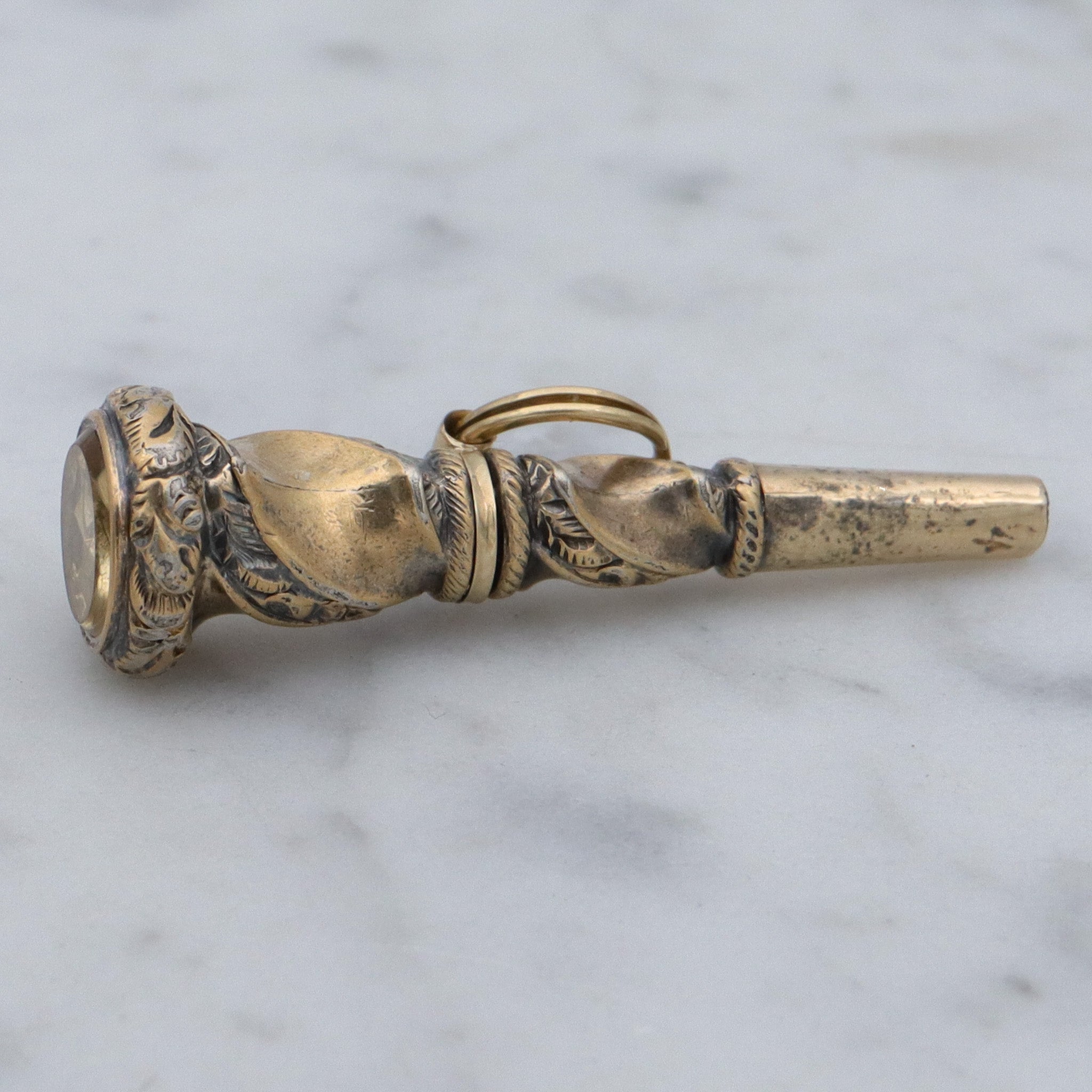 Antique Victorian gold filled watch key fob w/citrine