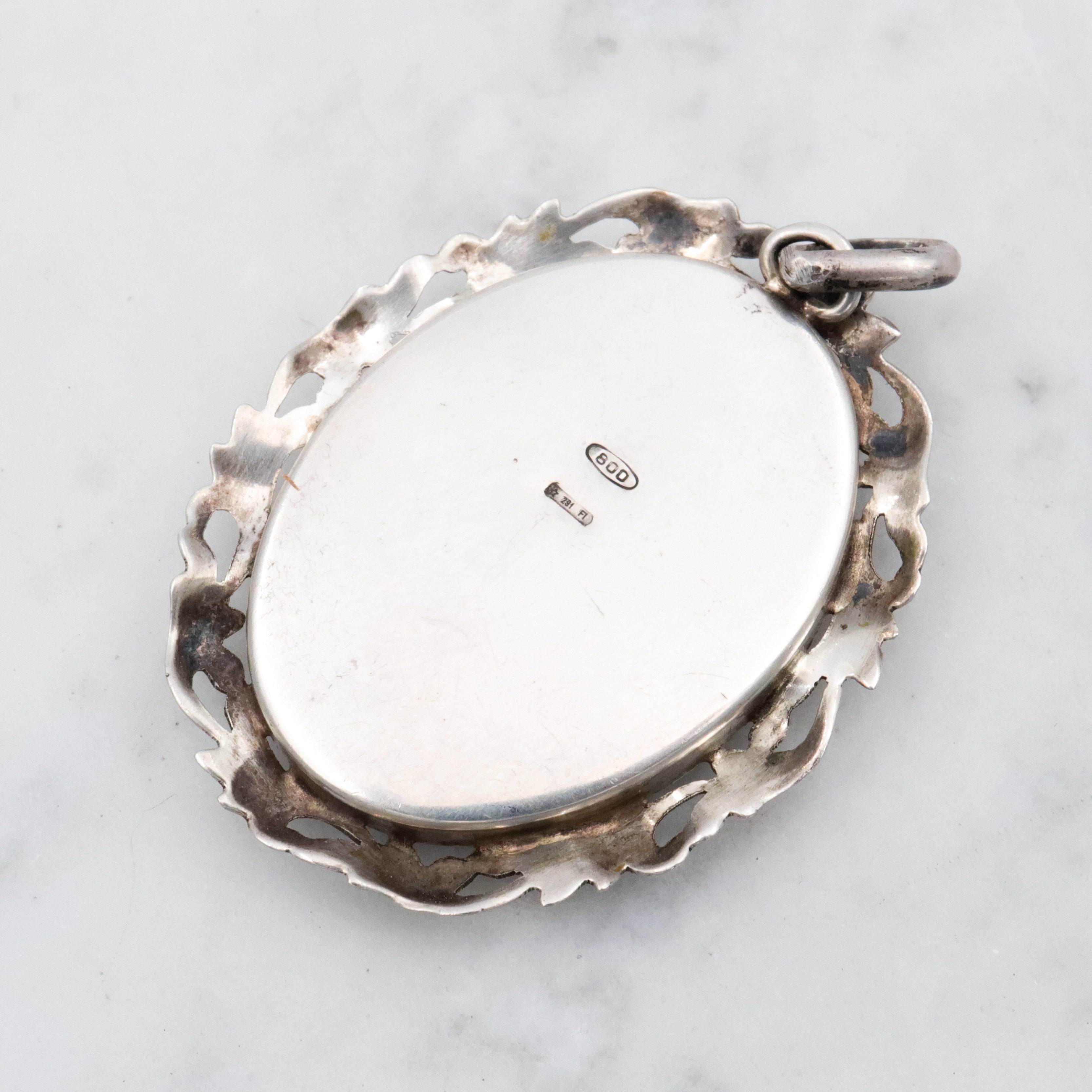 Vintage Italian micro mosaic floral plaque 800 silver pendant