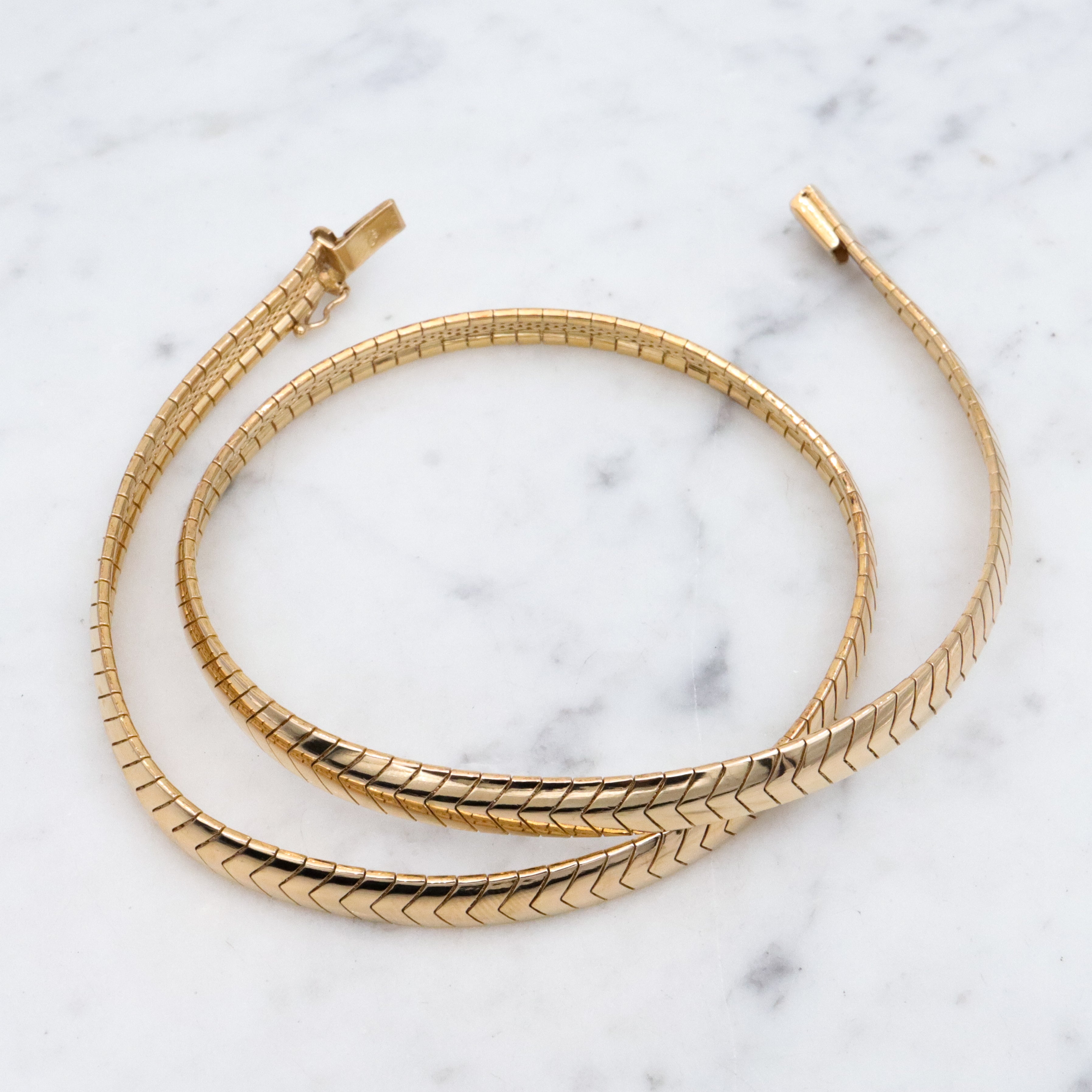 Vintage gold plated sterling 6mm chevron omega link chain, 17"