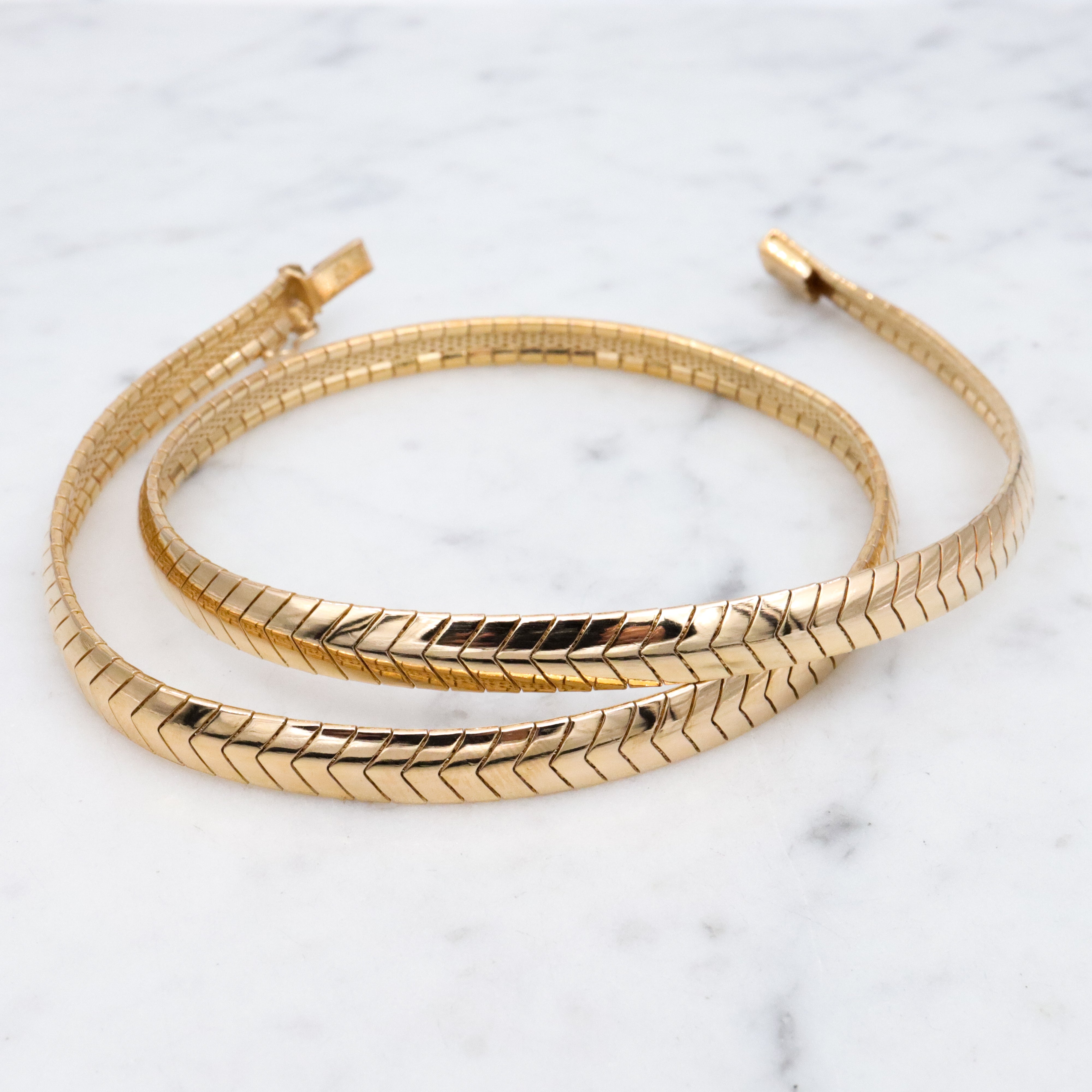 Vintage gold plated sterling 6mm chevron omega link chain, 17"