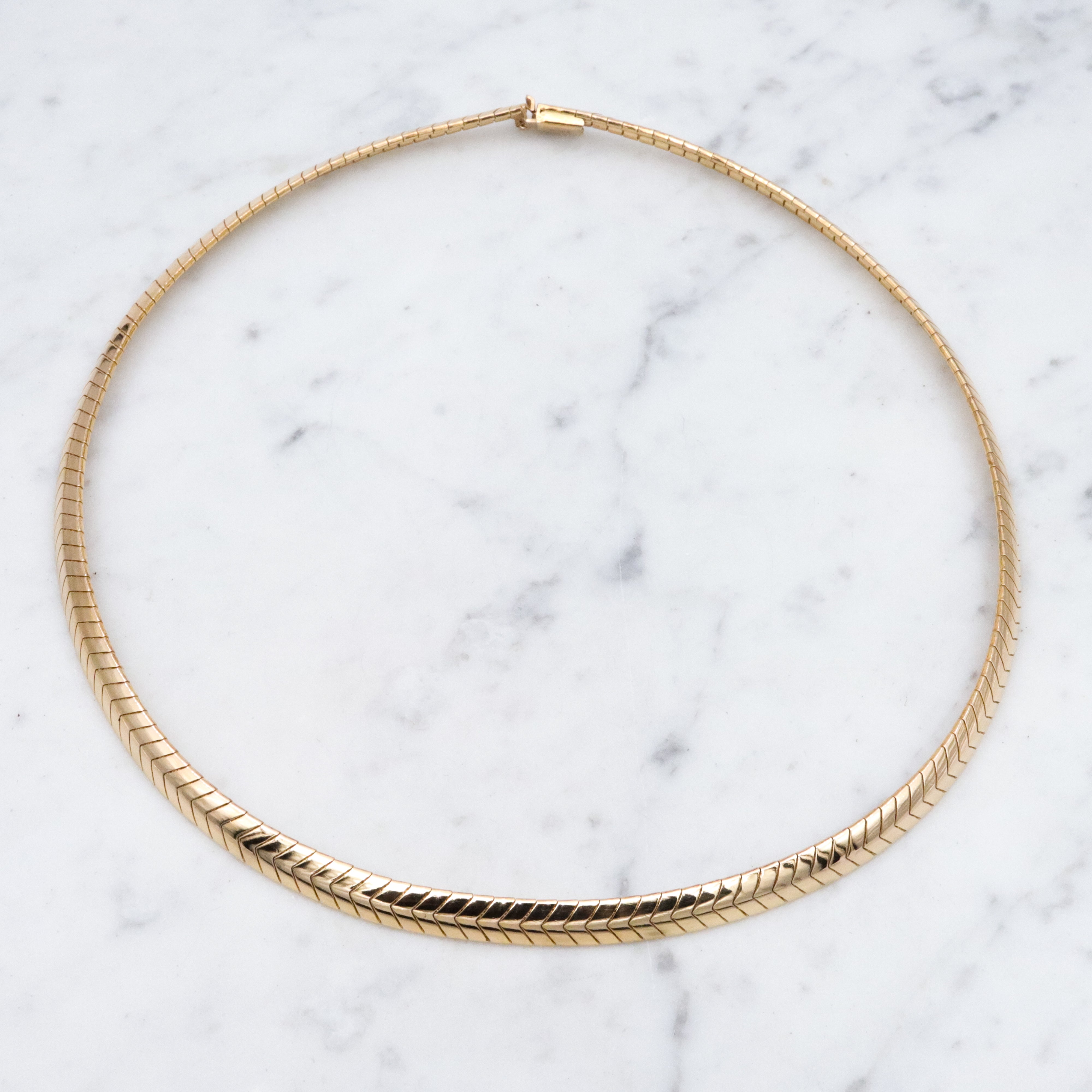 Vintage gold plated sterling 6mm chevron omega link chain, 17"