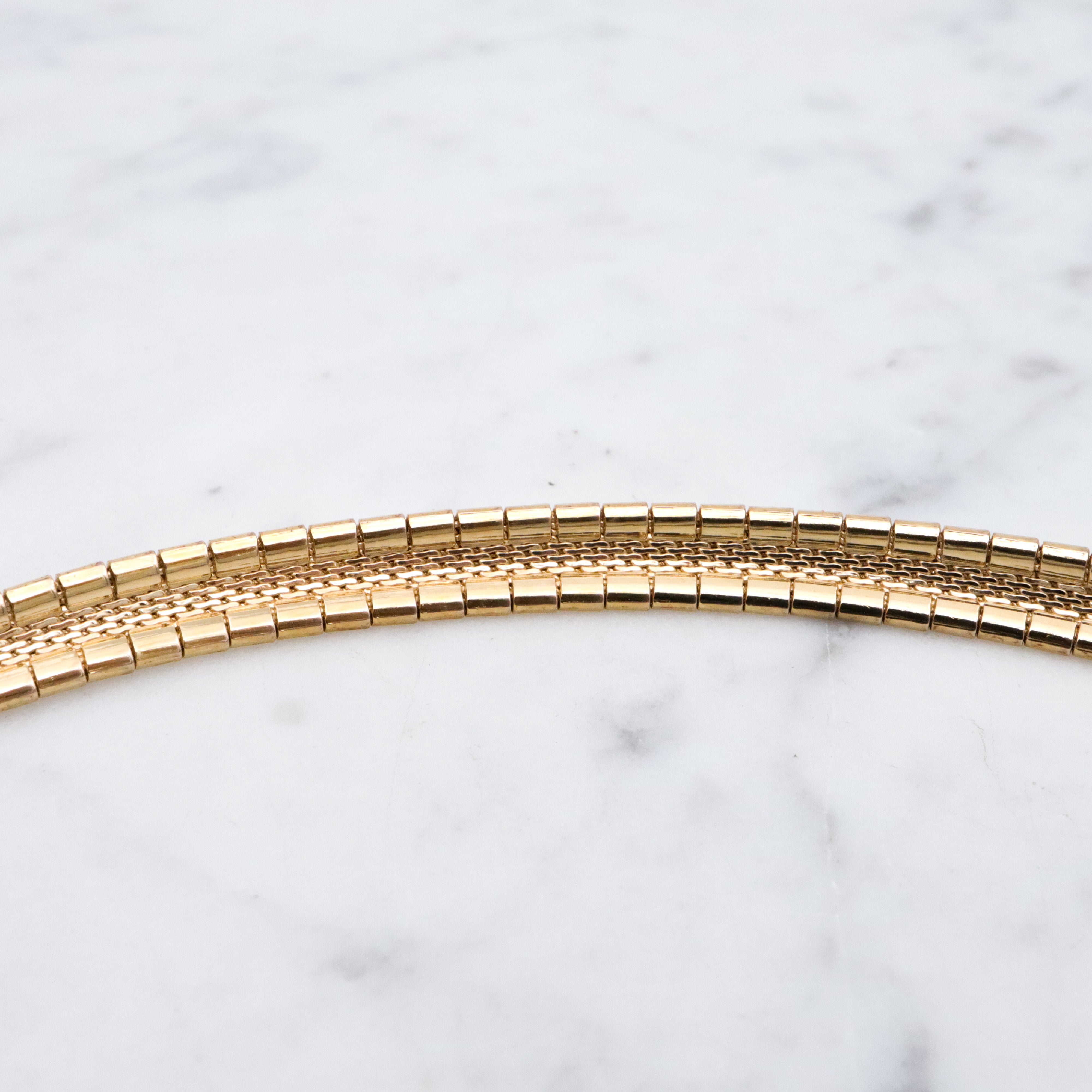 Vintage gold plated sterling 6mm chevron omega link chain, 17"