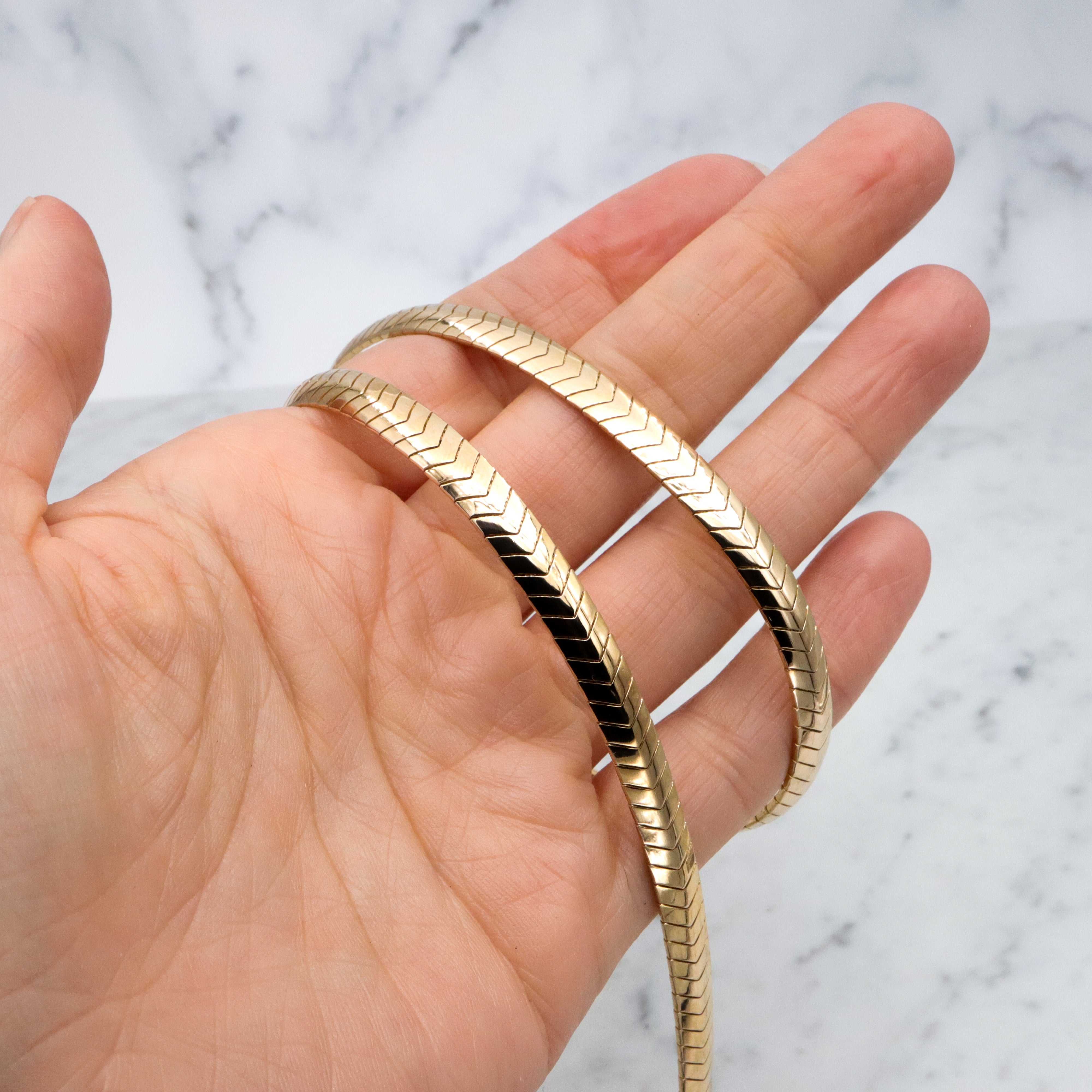 Vintage gold plated sterling 6mm chevron omega link chain, 17"