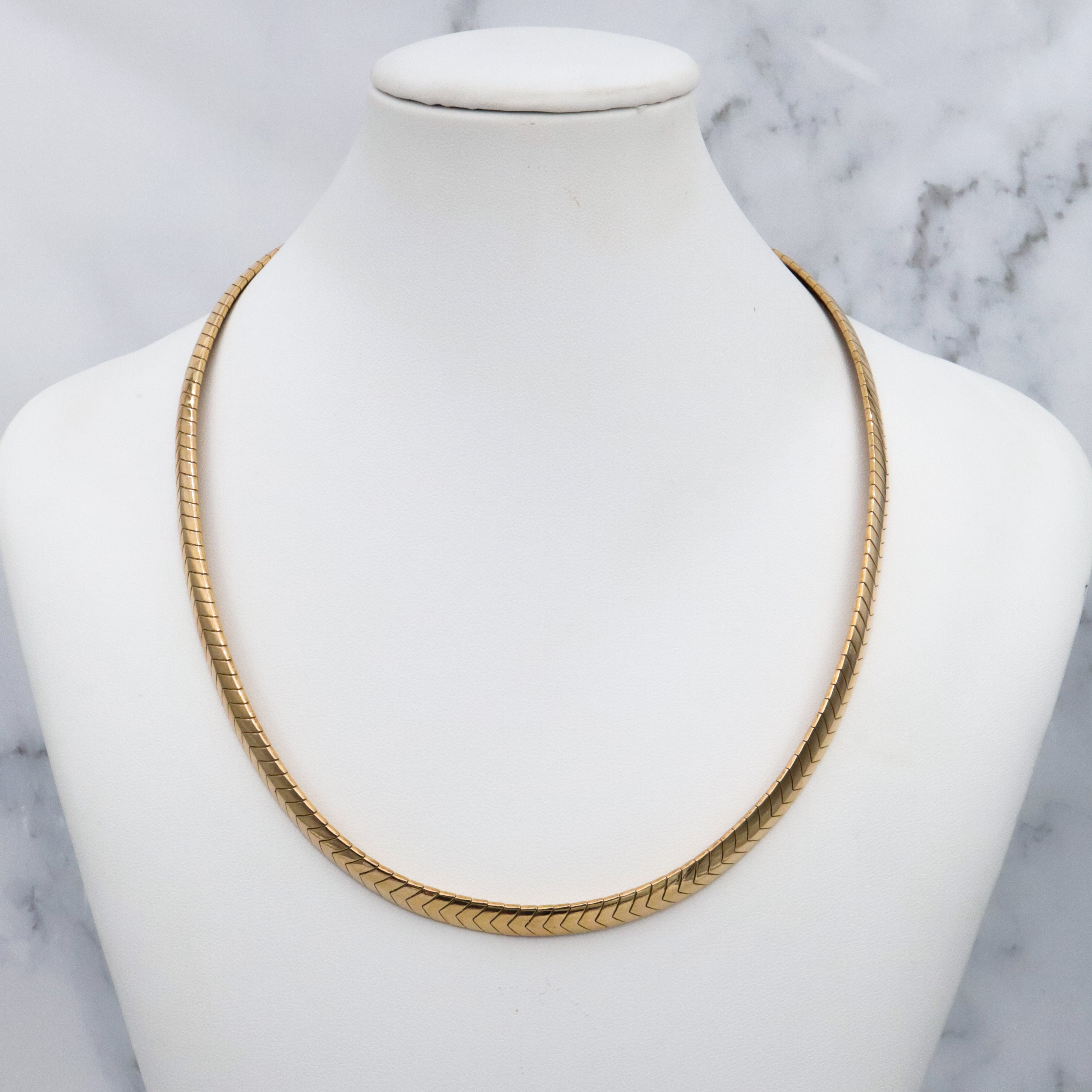 Vintage gold plated sterling 6mm chevron omega link chain, 17"