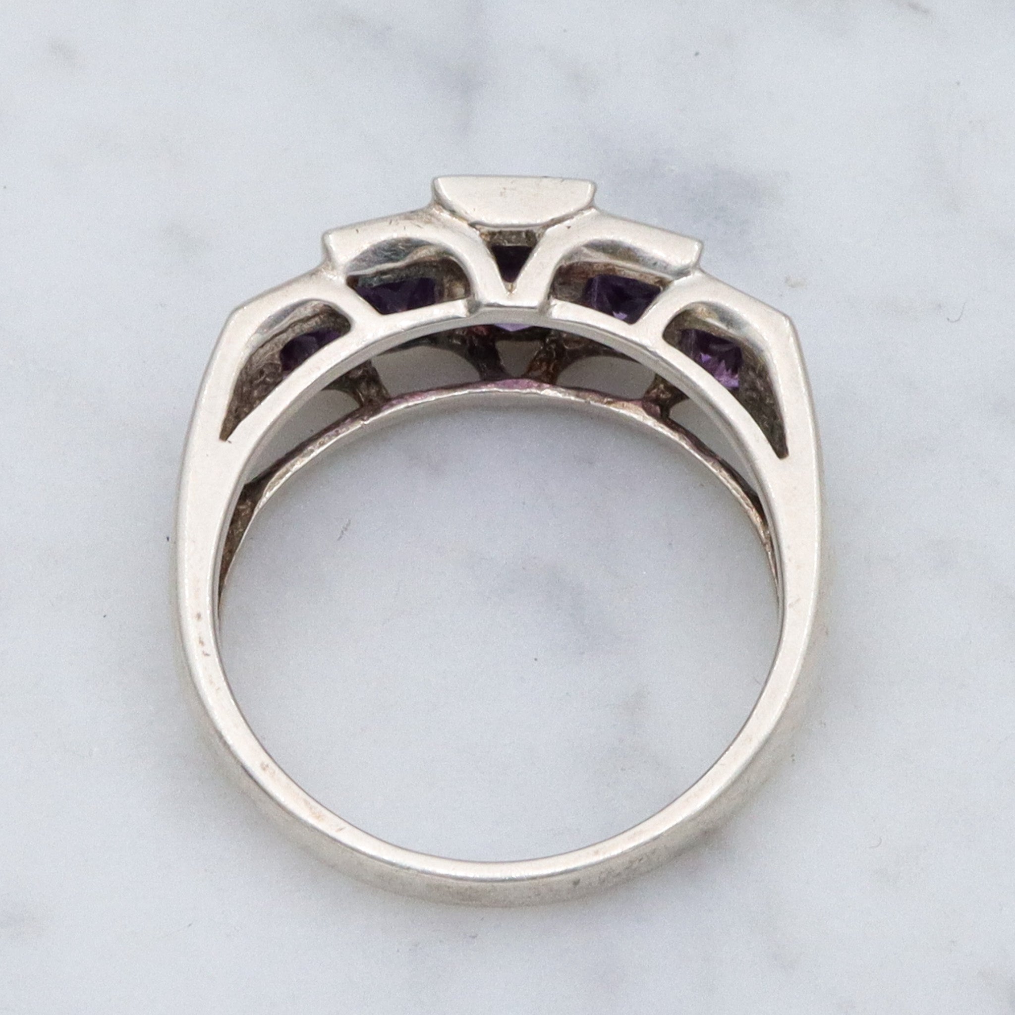 Vintage sterling stepped emerald cut amethyst ring, sz 8