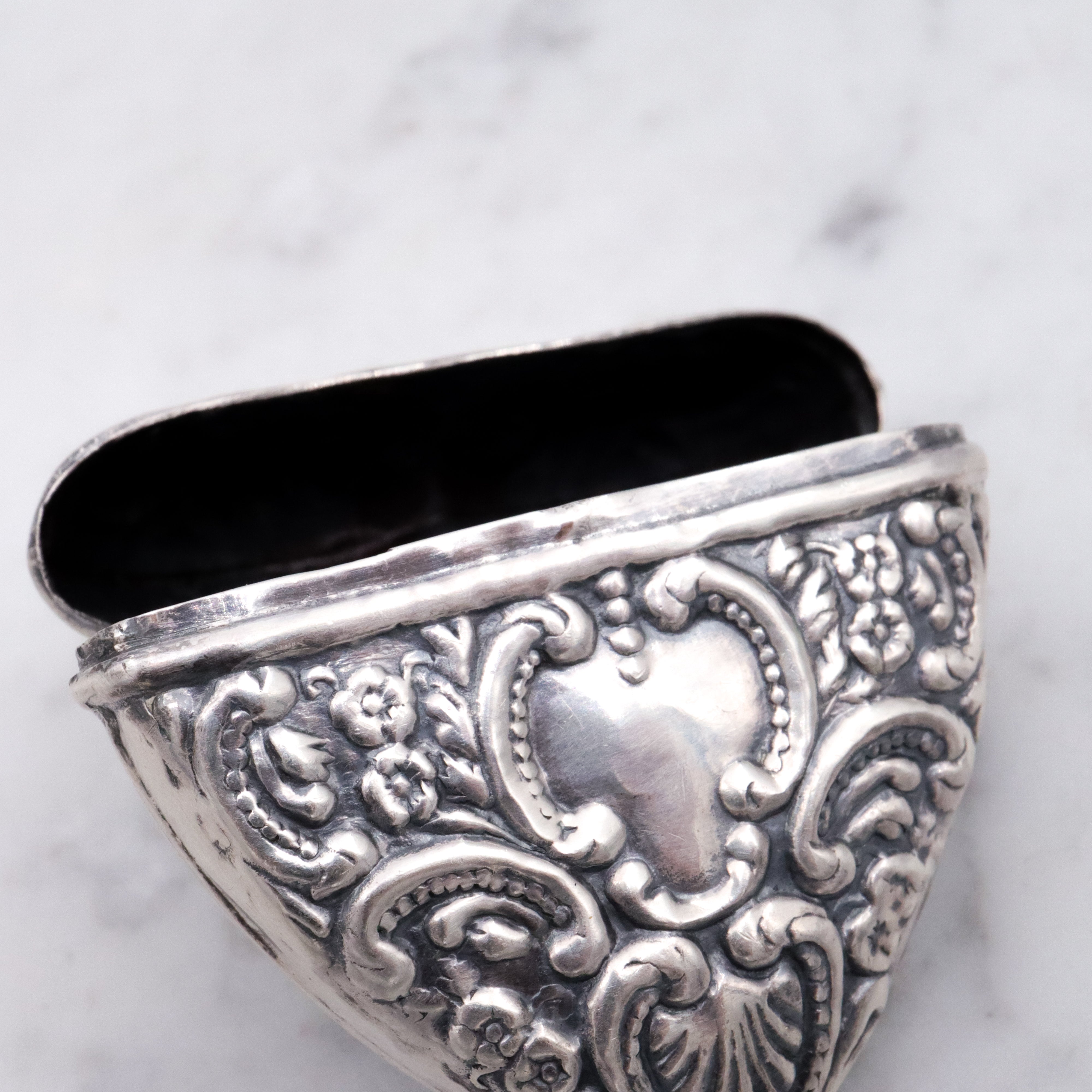 Antique sterling repousse puffy heart chatelaine box pendant