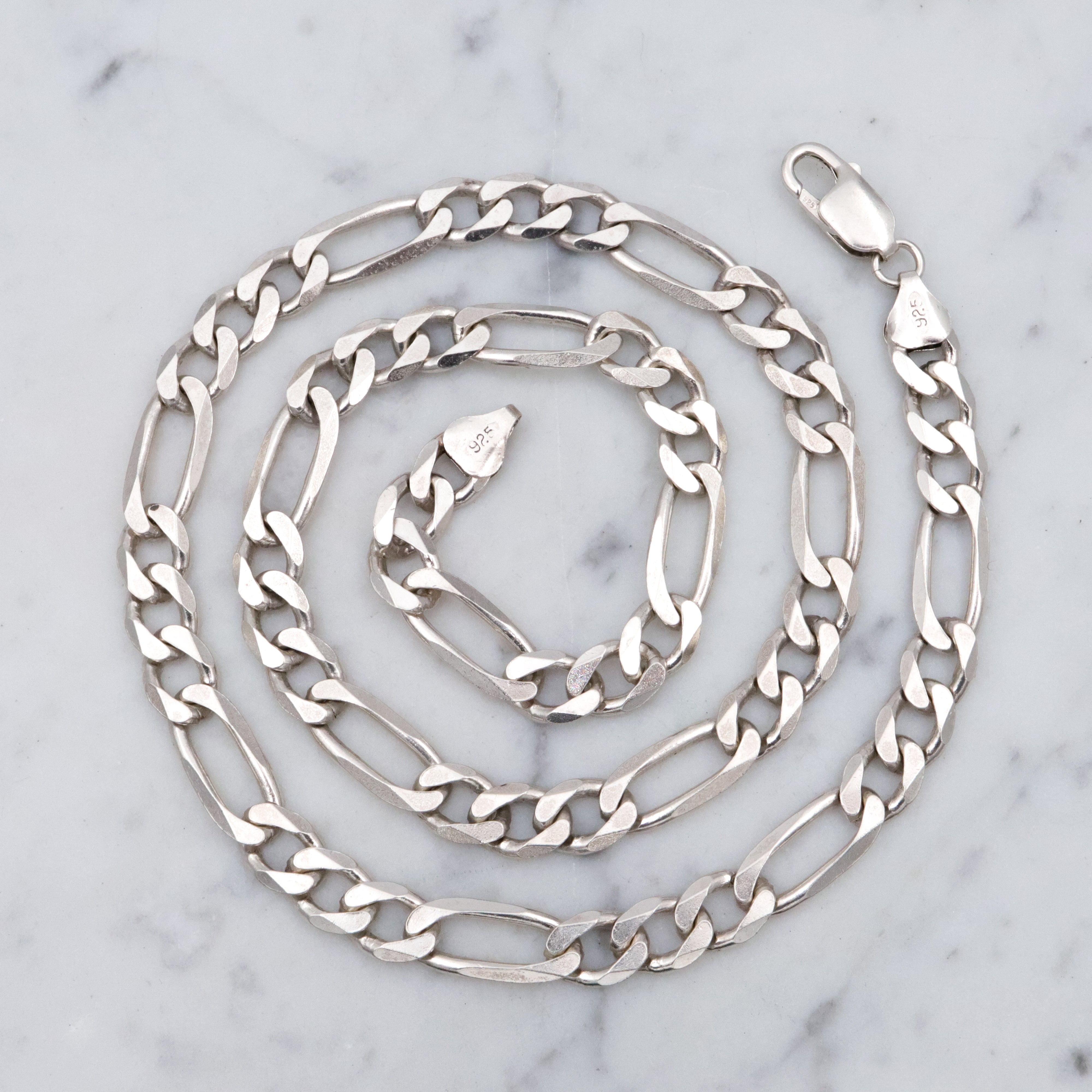 Vintage Italian sterling 7.5mm figaro link necklace, 20"