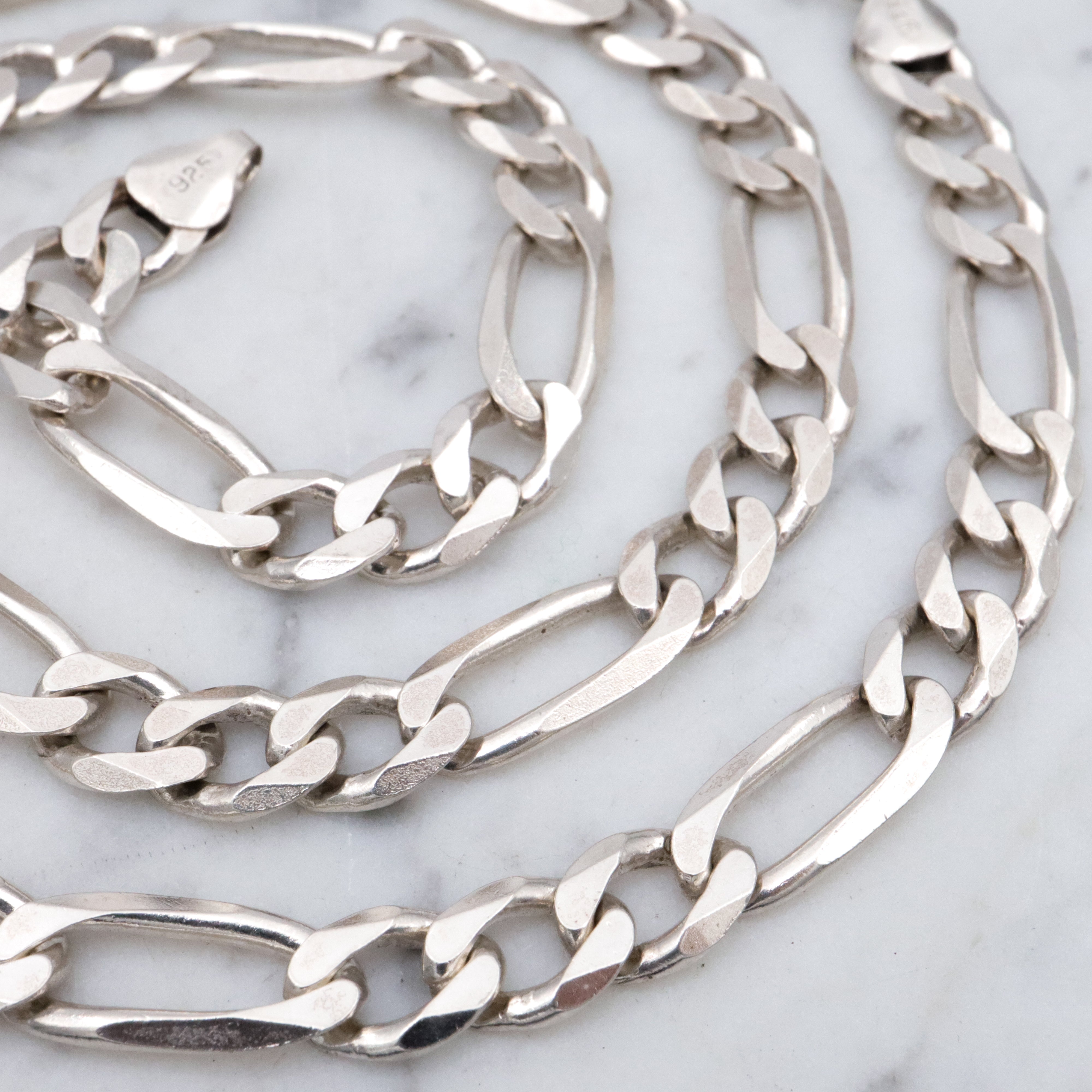 Vintage Italian sterling 7.5mm figaro link necklace, 20"