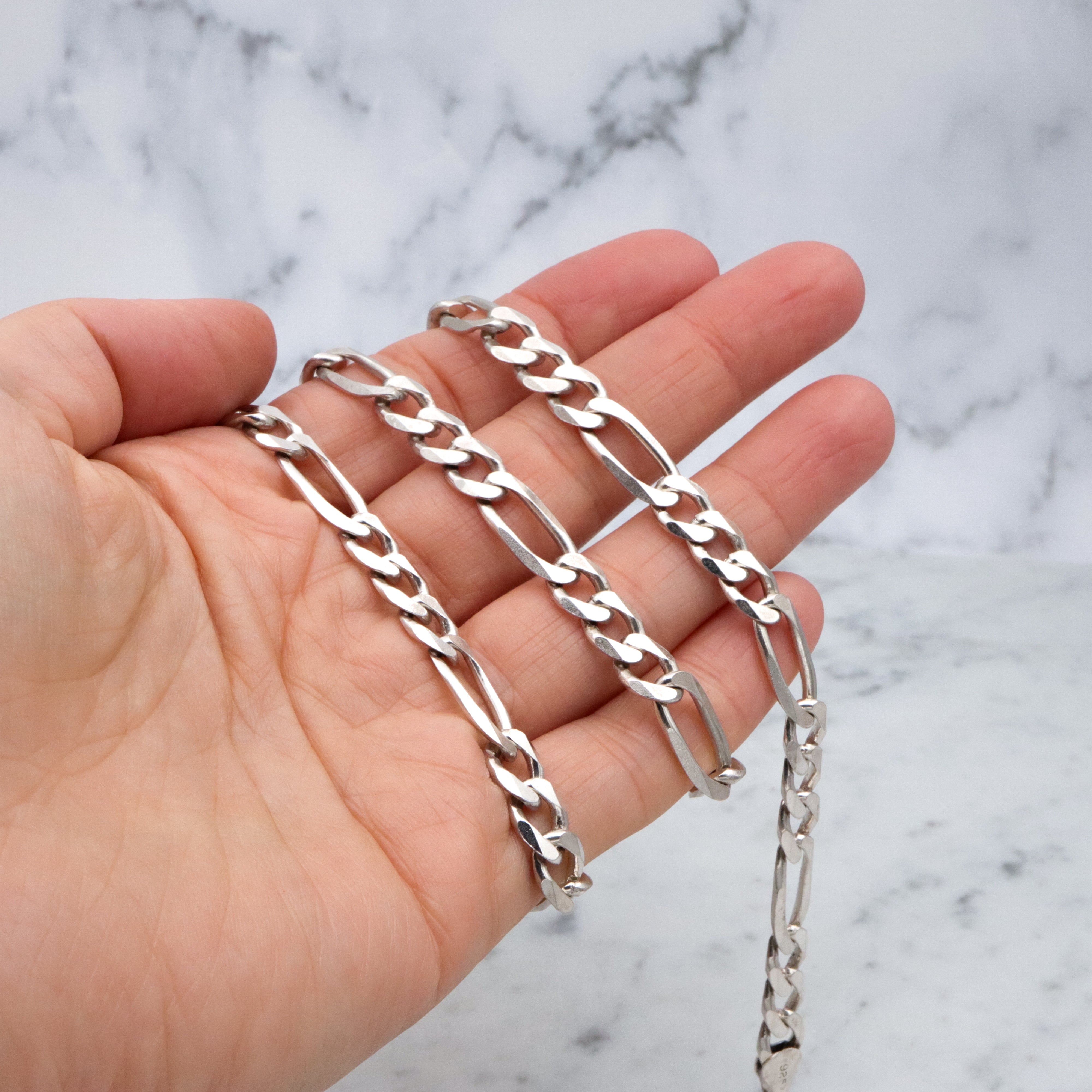 Vintage Italian sterling 7.5mm figaro link necklace, 20"