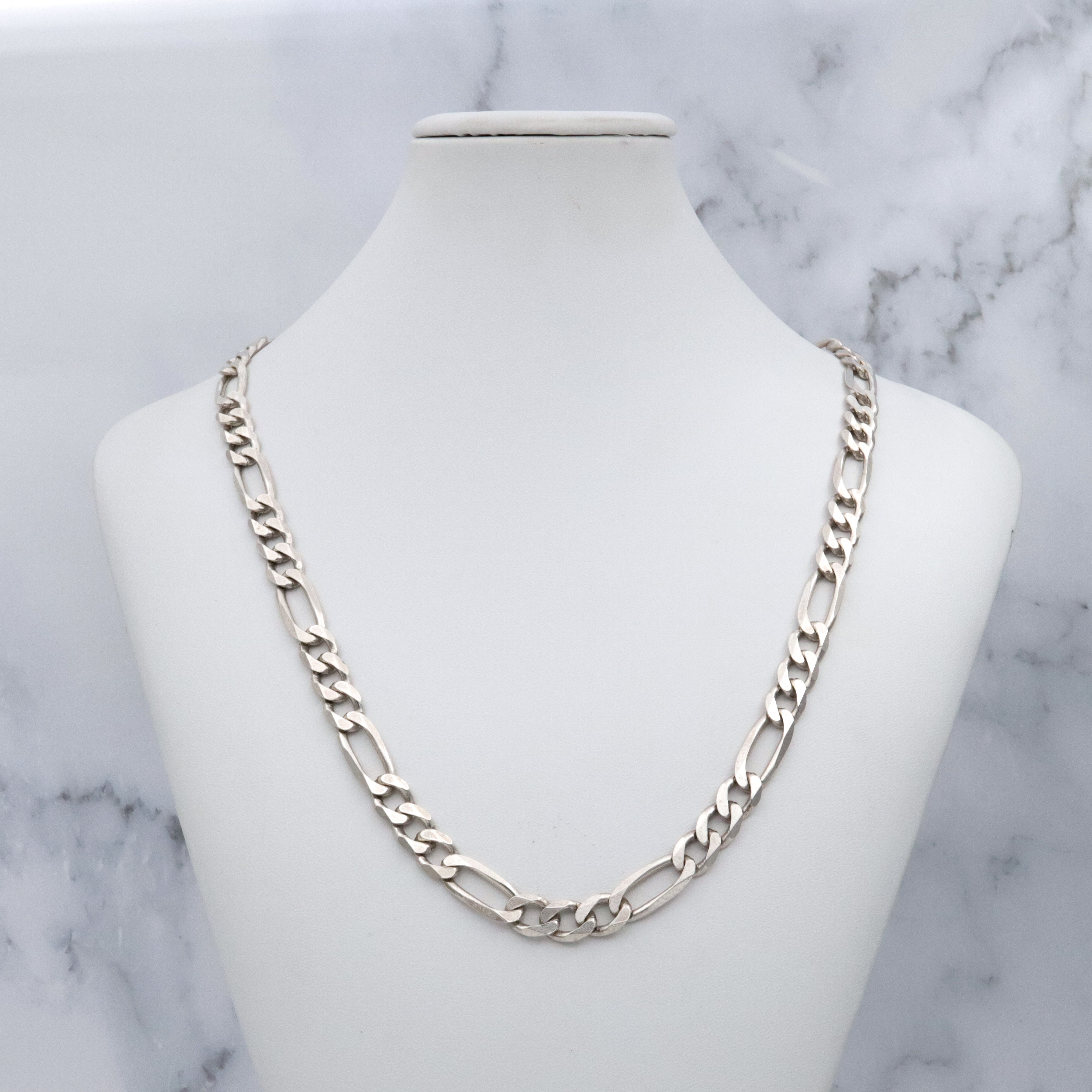 Vintage Italian sterling 7.5mm figaro link necklace, 20"
