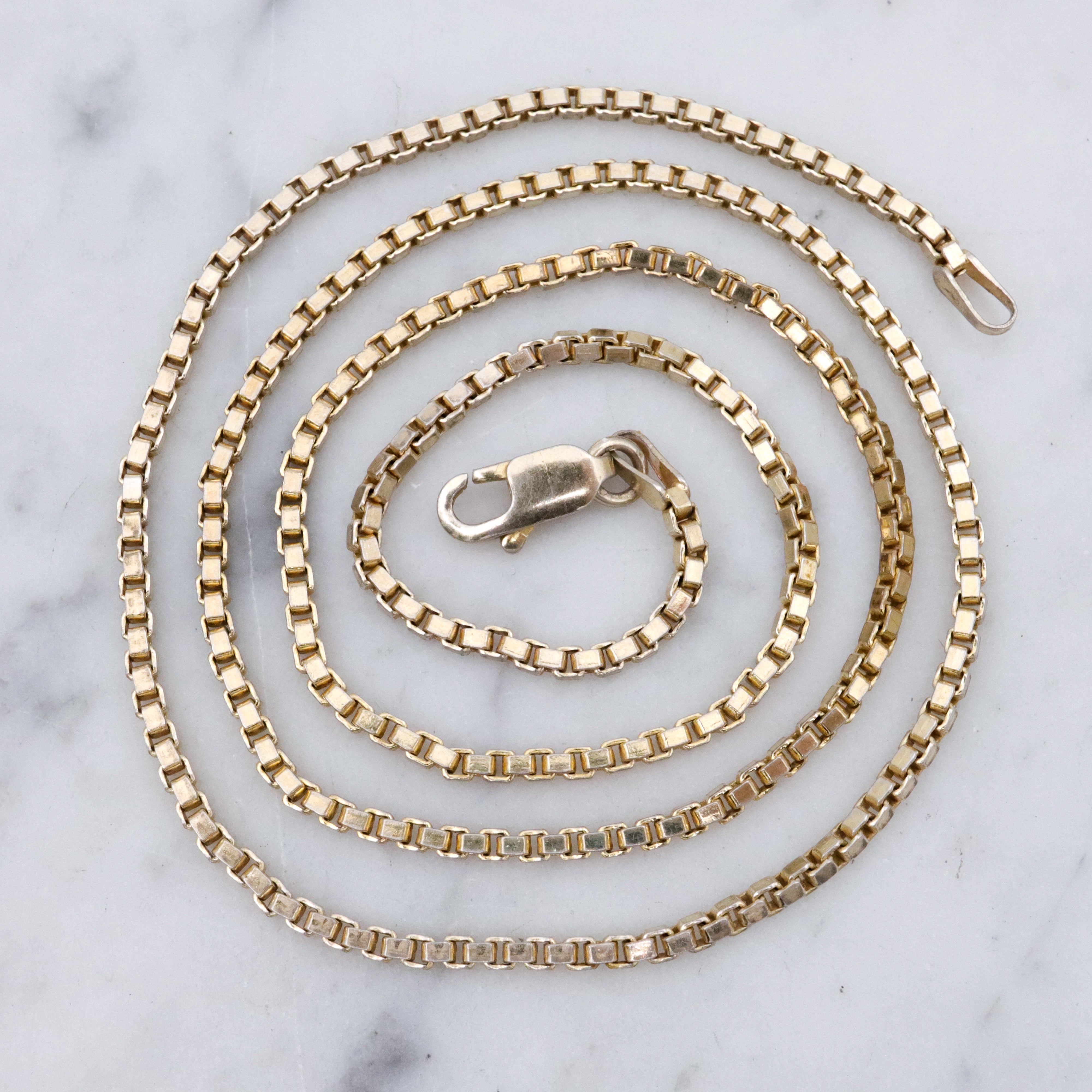 Vintage Italian gold plated sterling 2mm box link chain, 18"