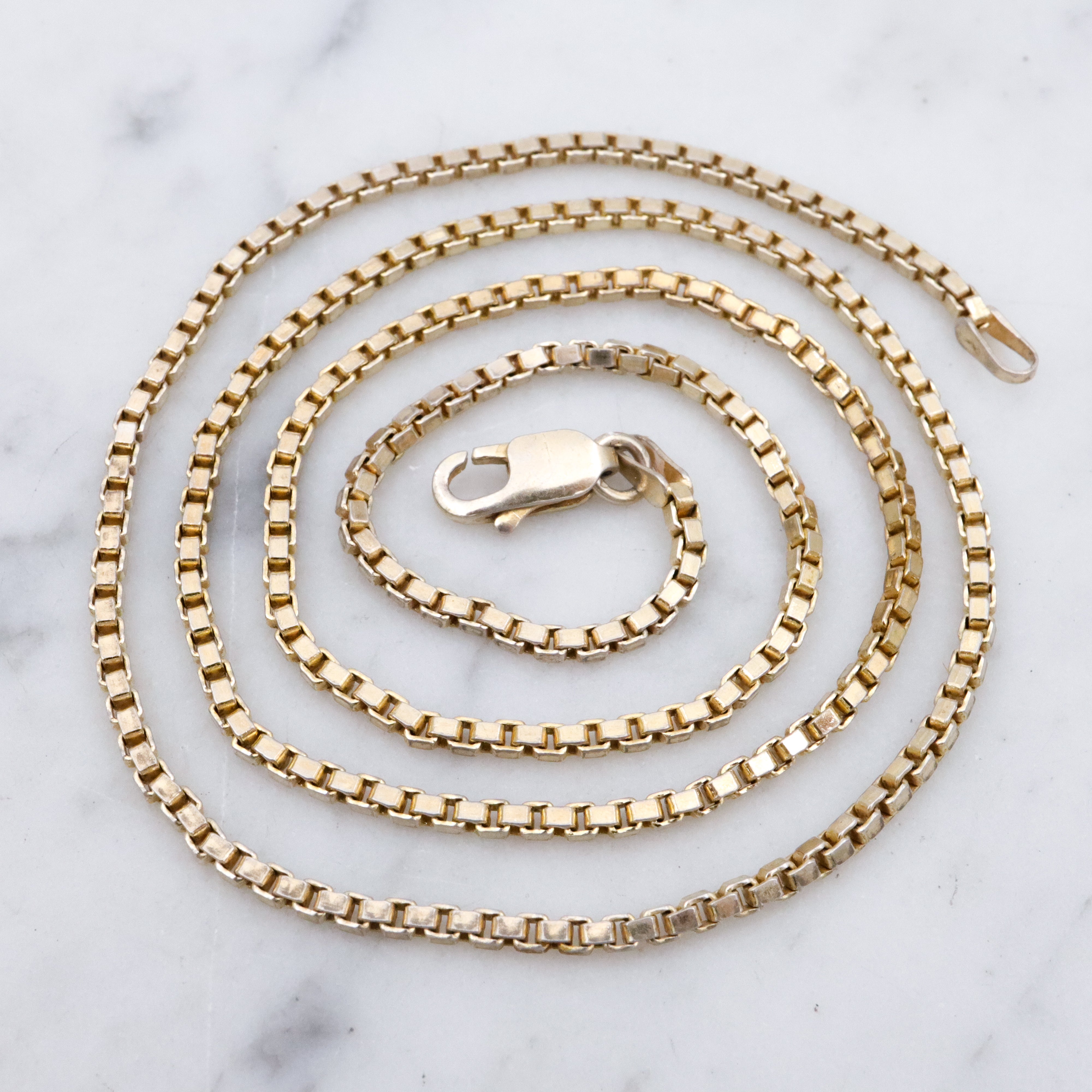 Vintage Italian gold plated sterling 2mm box link chain, 18"