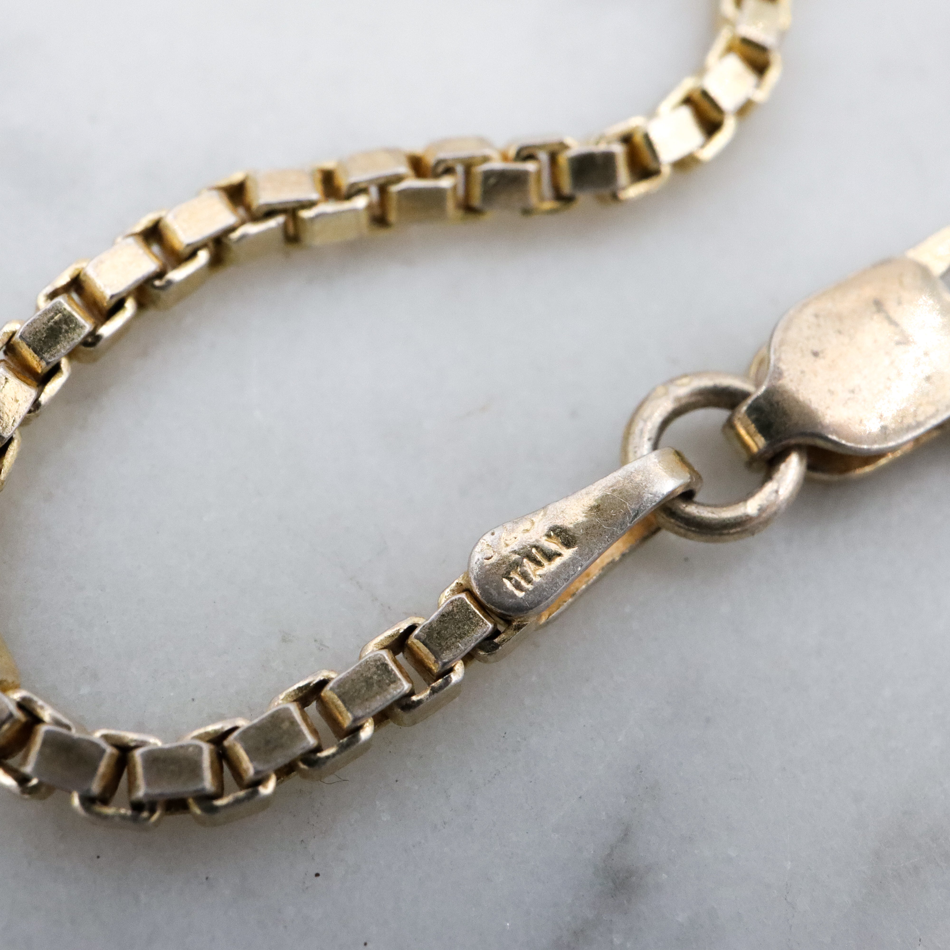 Vintage Italian gold plated sterling 2mm box link chain, 18"