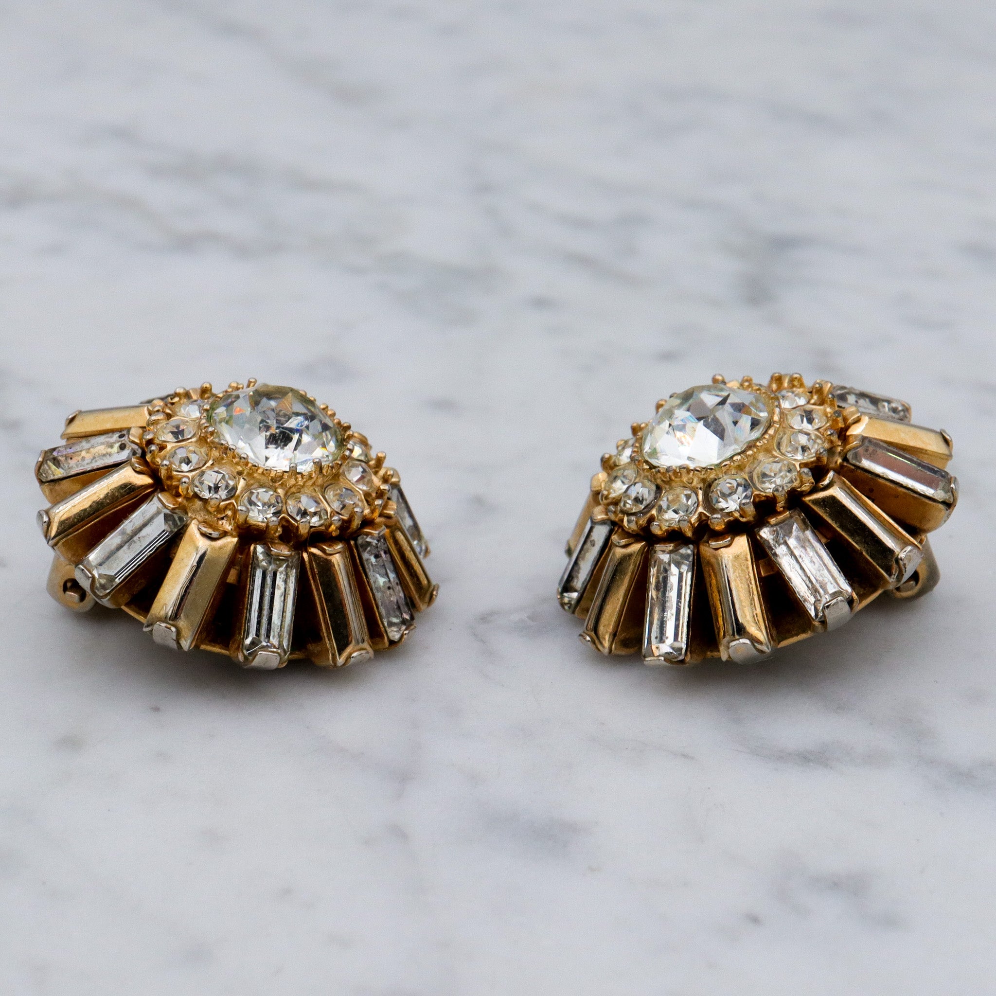 Vintage MCM Hattie Carnegie gold plated rhinestone sunburst earrings