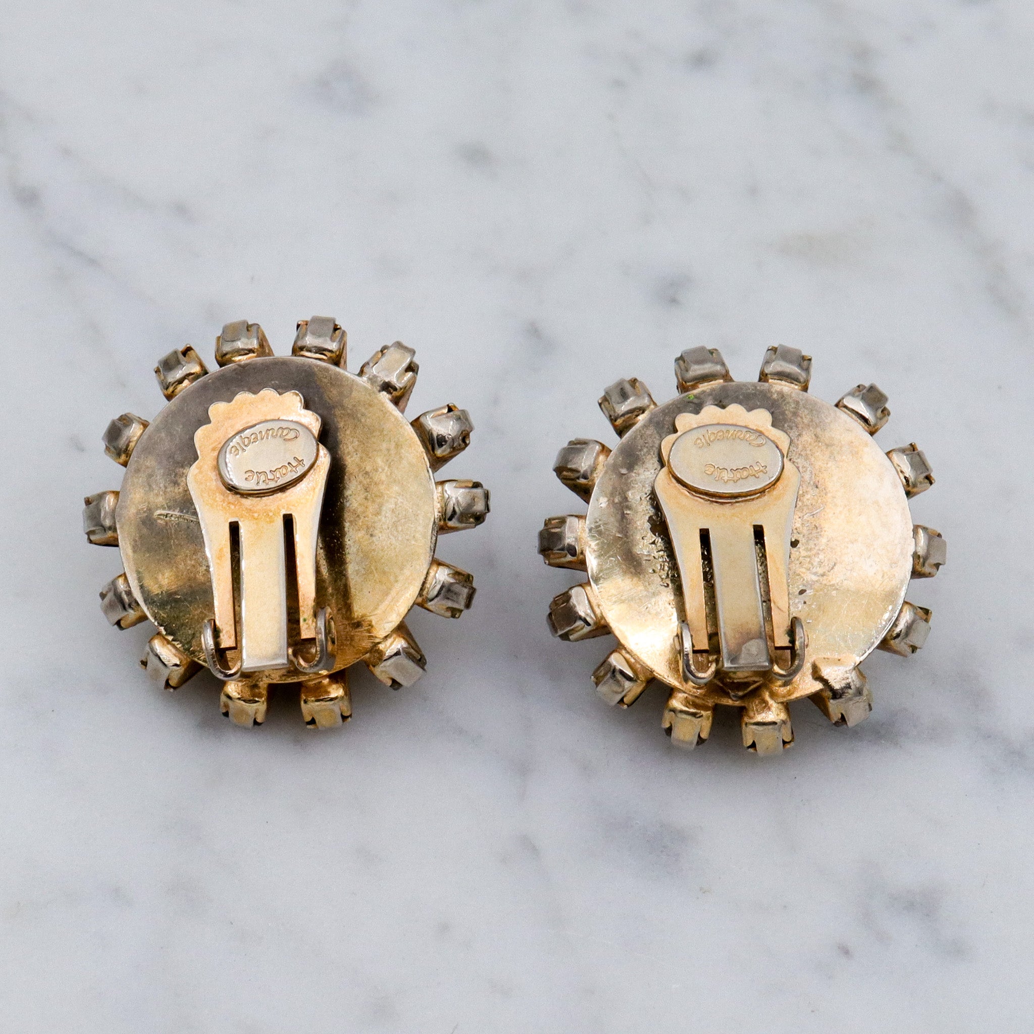 Vintage MCM Hattie Carnegie gold plated rhinestone sunburst earrings