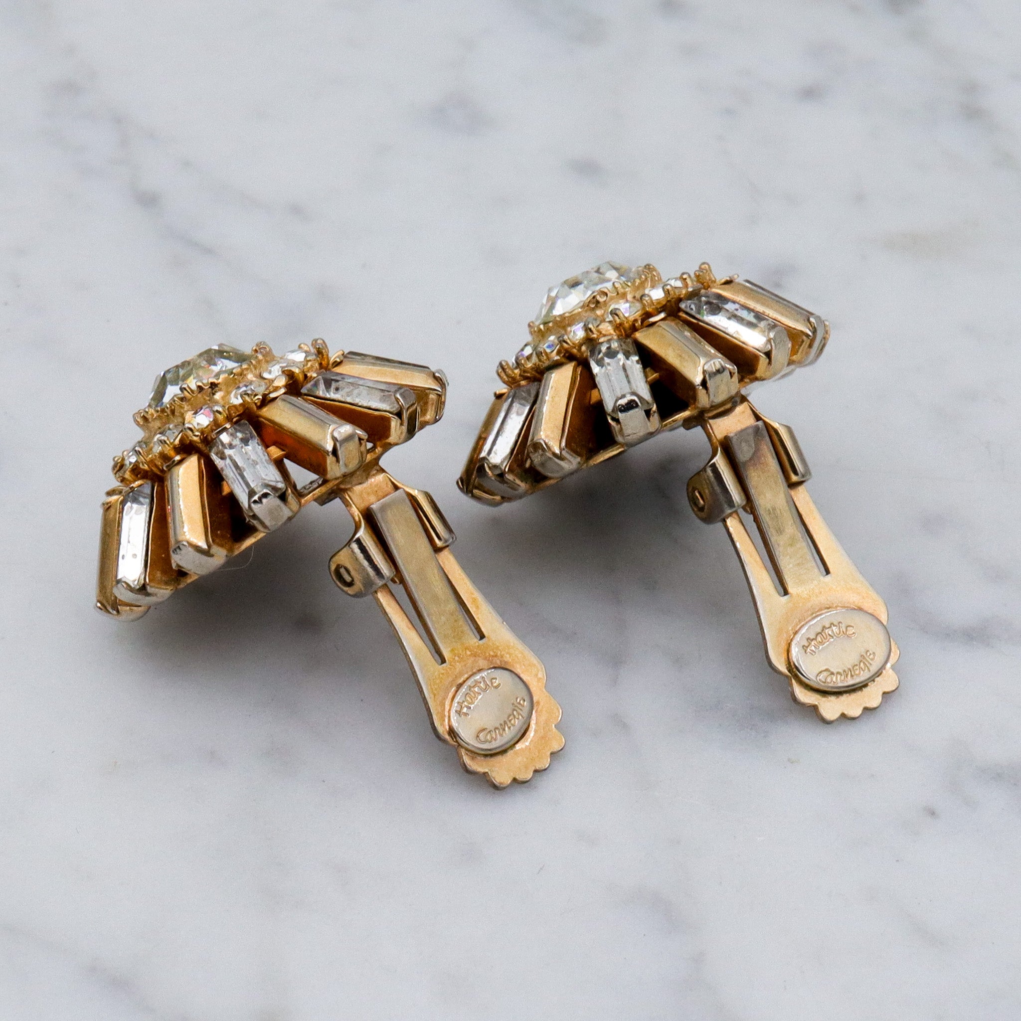 Vintage MCM Hattie Carnegie gold plated rhinestone sunburst earrings