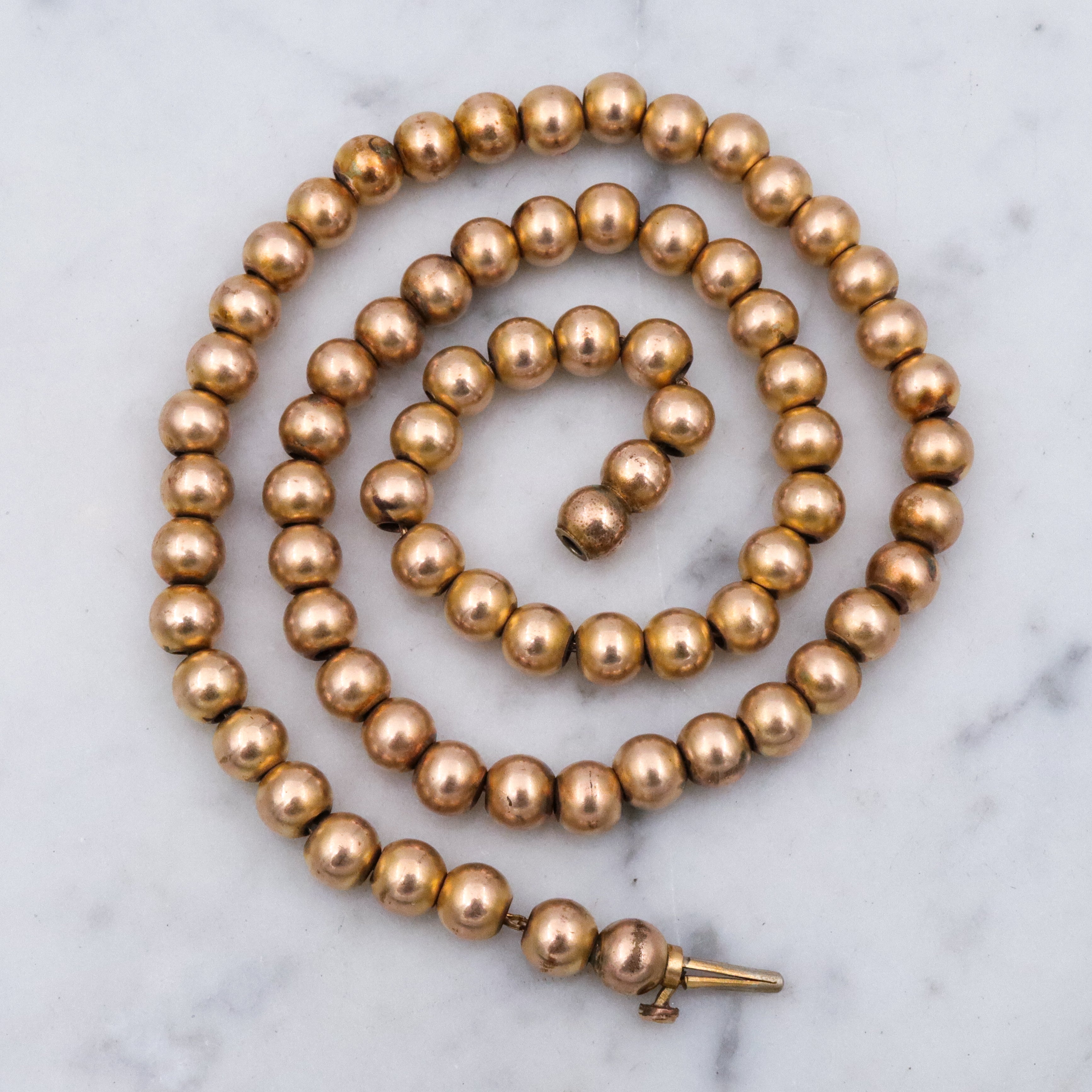 Antique W.G. Clark gold filled 6mm beaded collar necklace, 15.5"