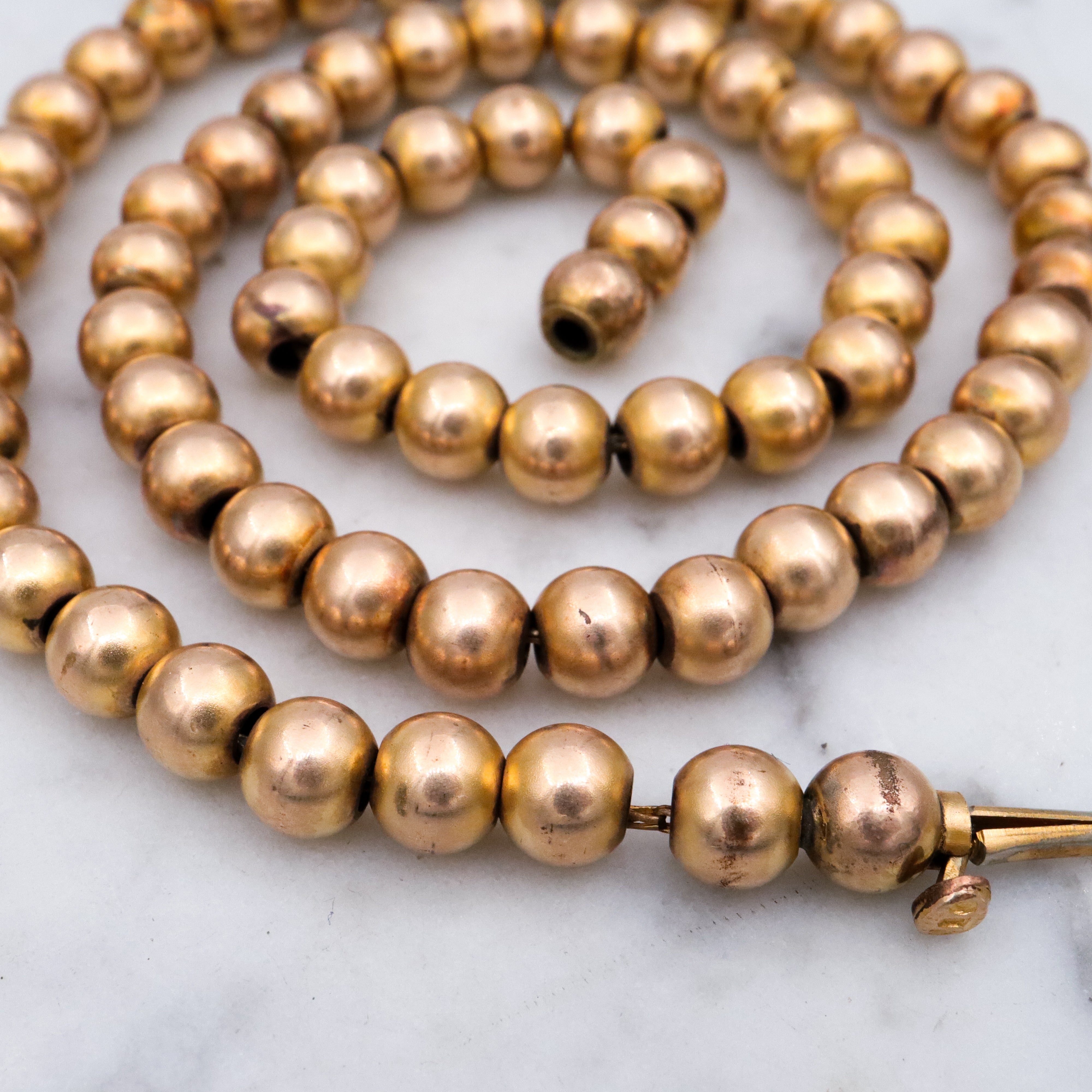 Antique W.G. Clark gold filled 6mm beaded collar necklace, 15.5"