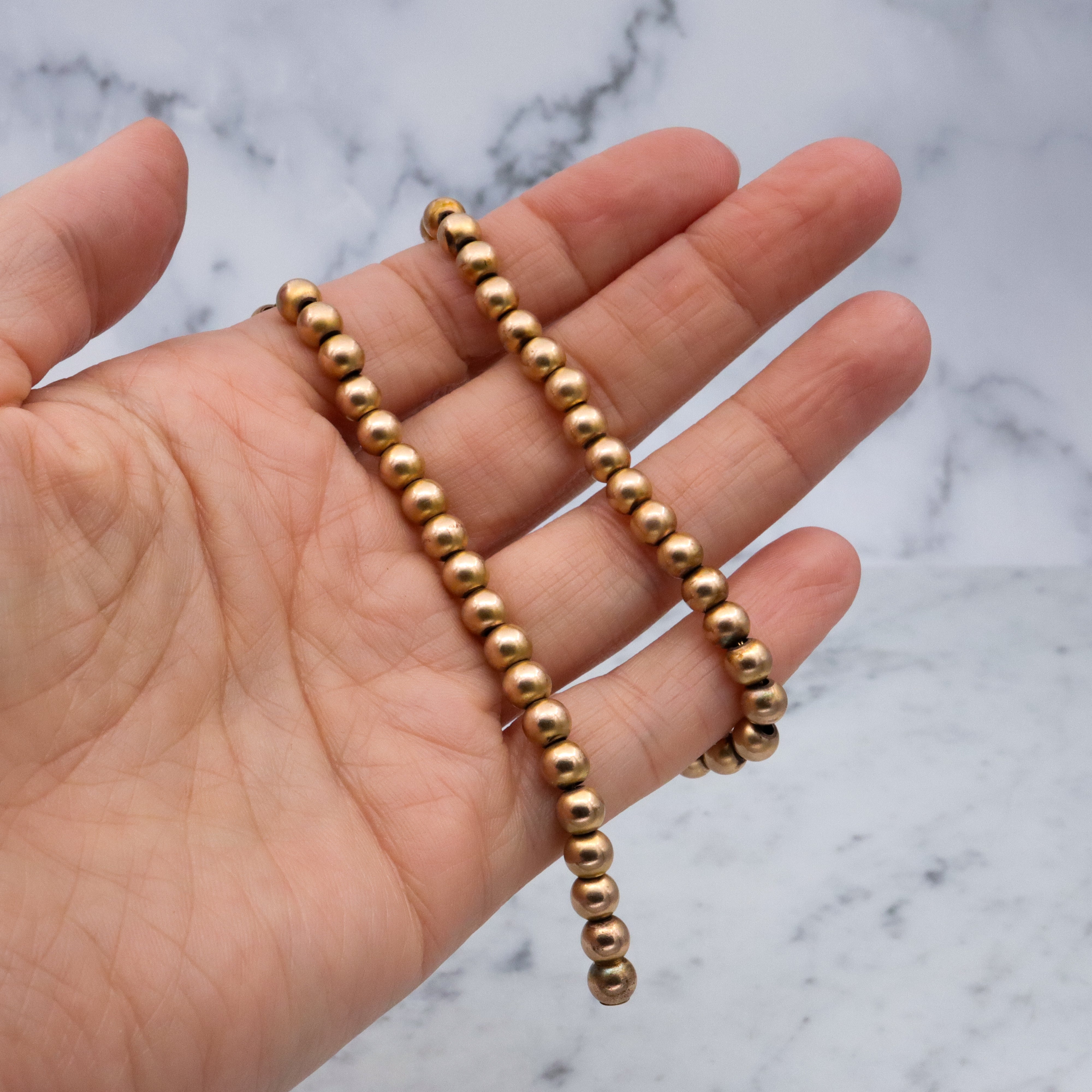 Antique W.G. Clark gold filled 6mm beaded collar necklace, 15.5"