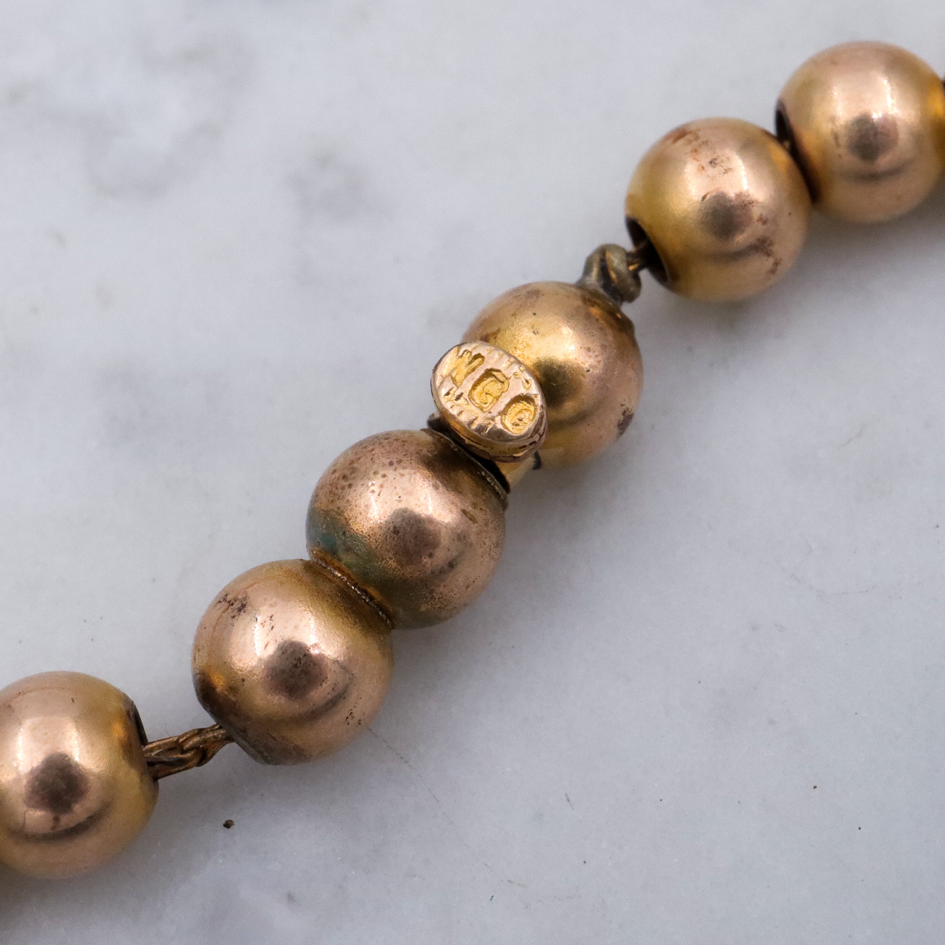 Antique W.G. Clark gold filled 6mm beaded collar necklace, 15.5"