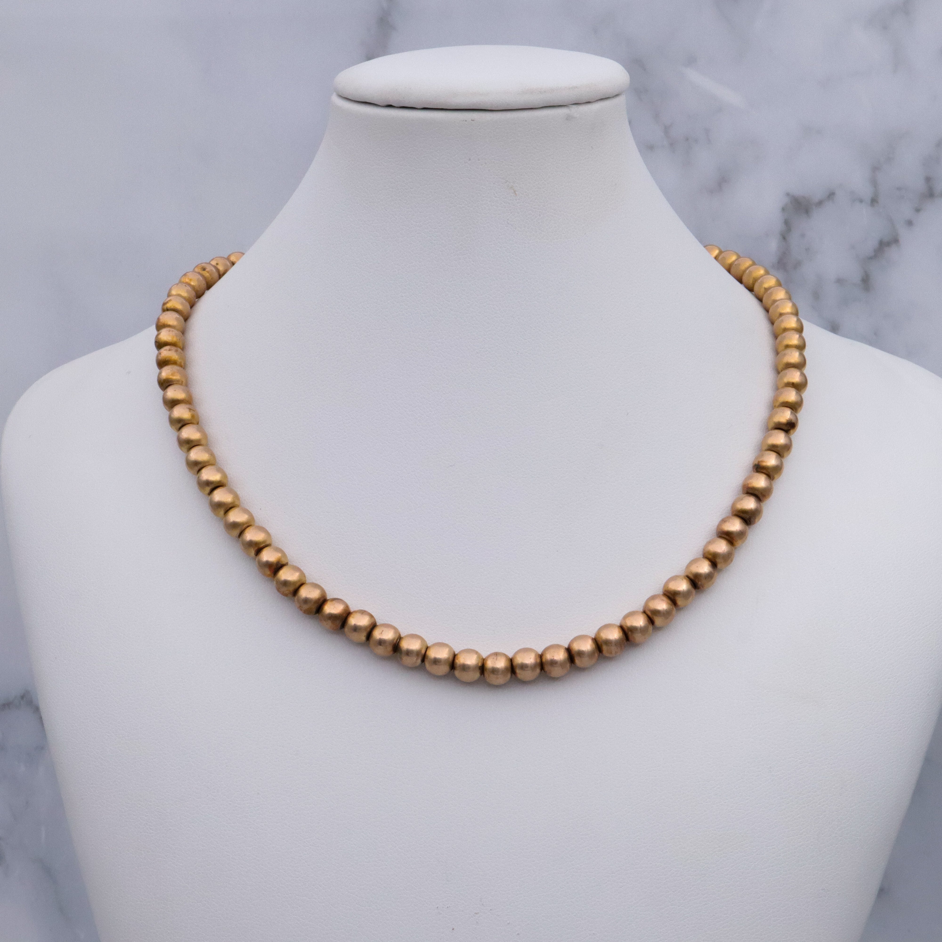 Antique W.G. Clark gold filled 6mm beaded collar necklace, 15.5"