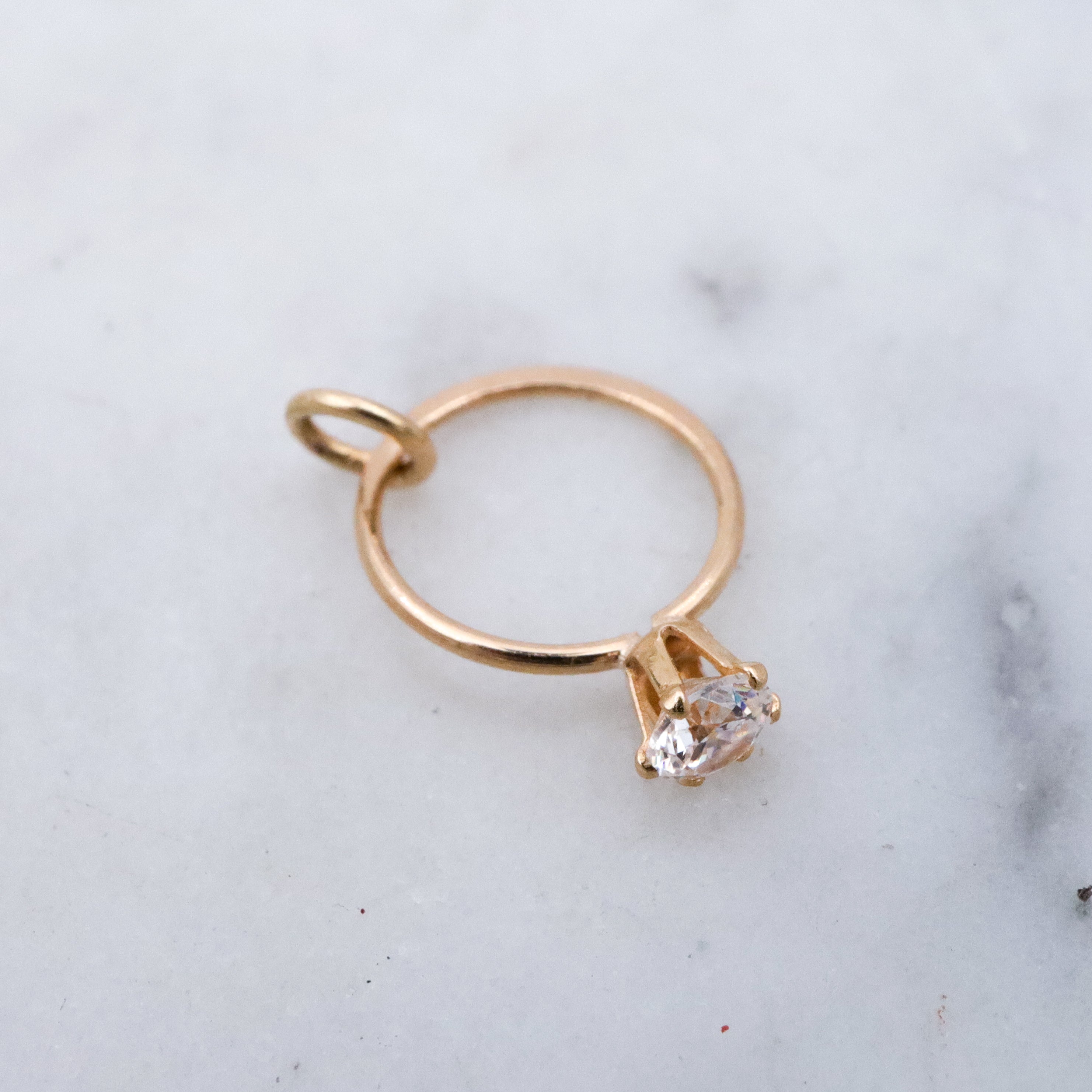 Teeny 14k gold cubic zirconia engagement ring charm