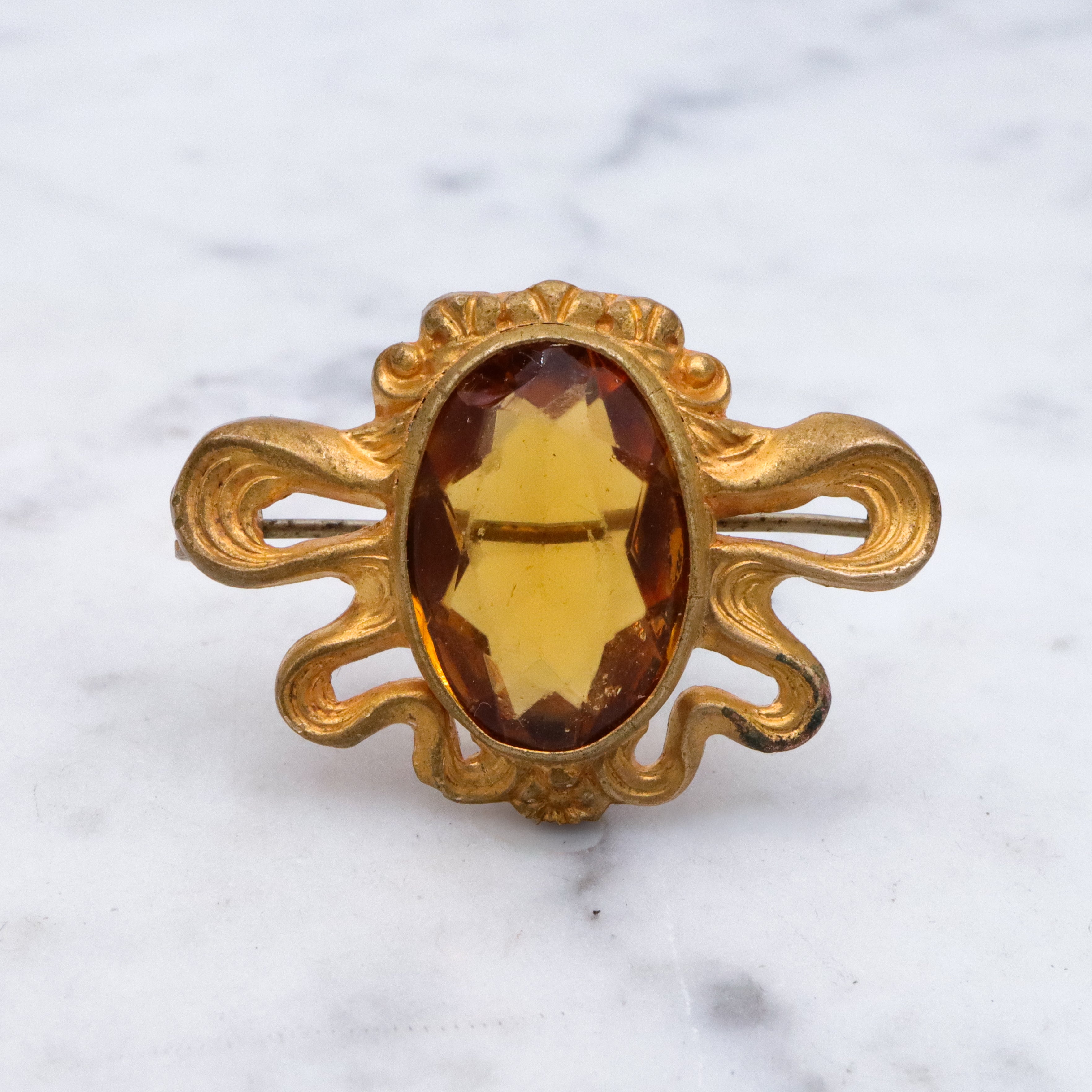 Antique Art Nouveau gilt metal citrine glass sash brooch
