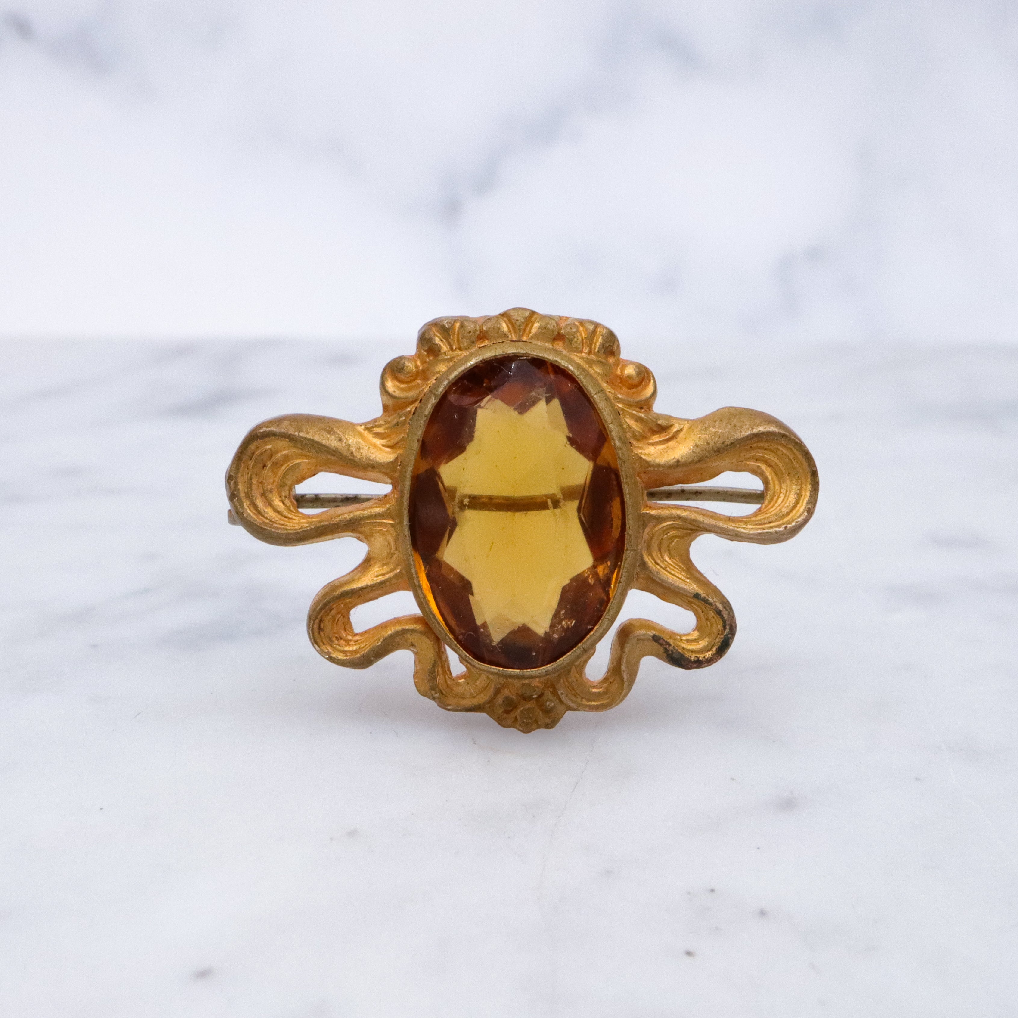 Antique Art Nouveau gilt metal citrine glass sash brooch