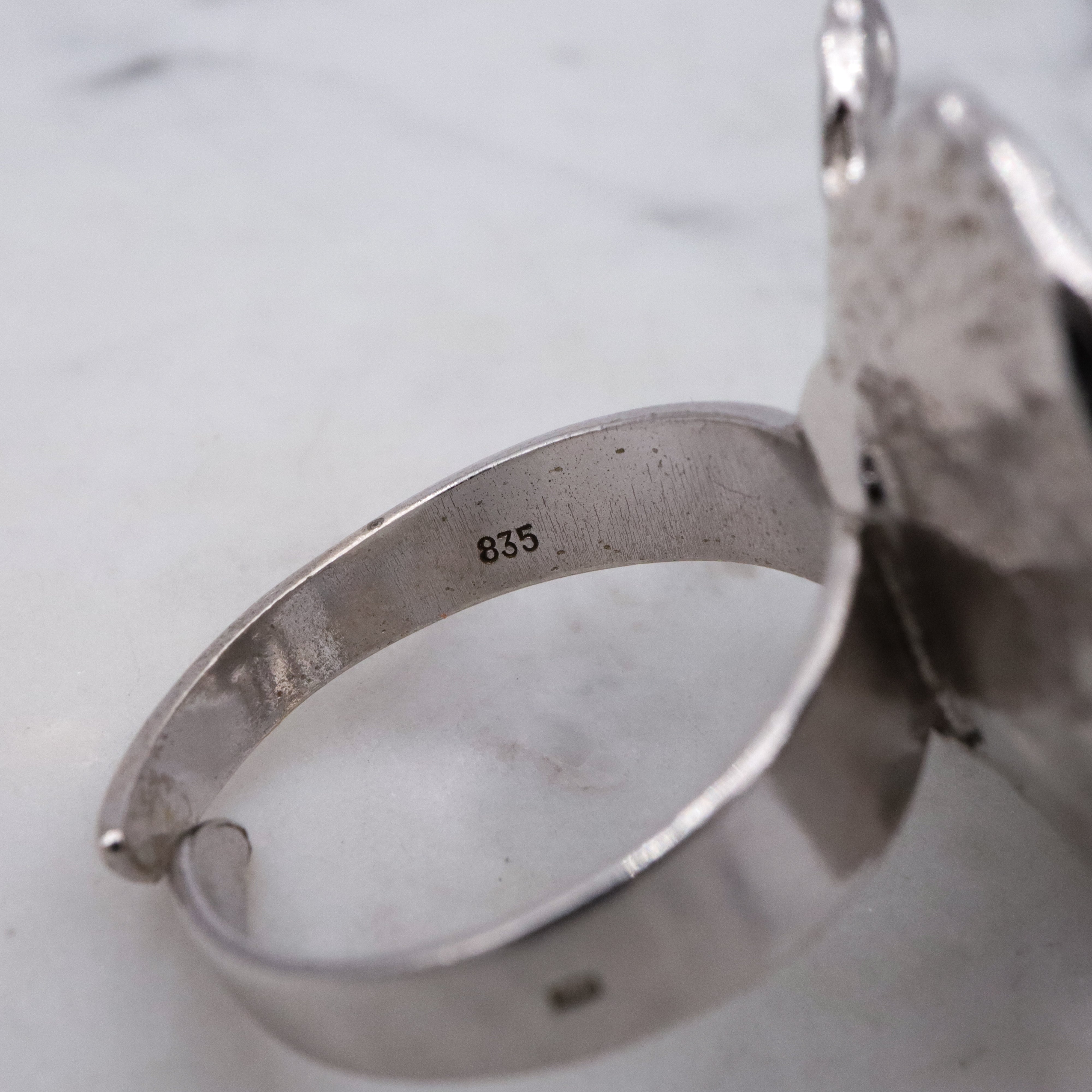 Dutch Mid Century Modernist 835 silver & amethyst bead Brutalist ring, sz 9 adj.