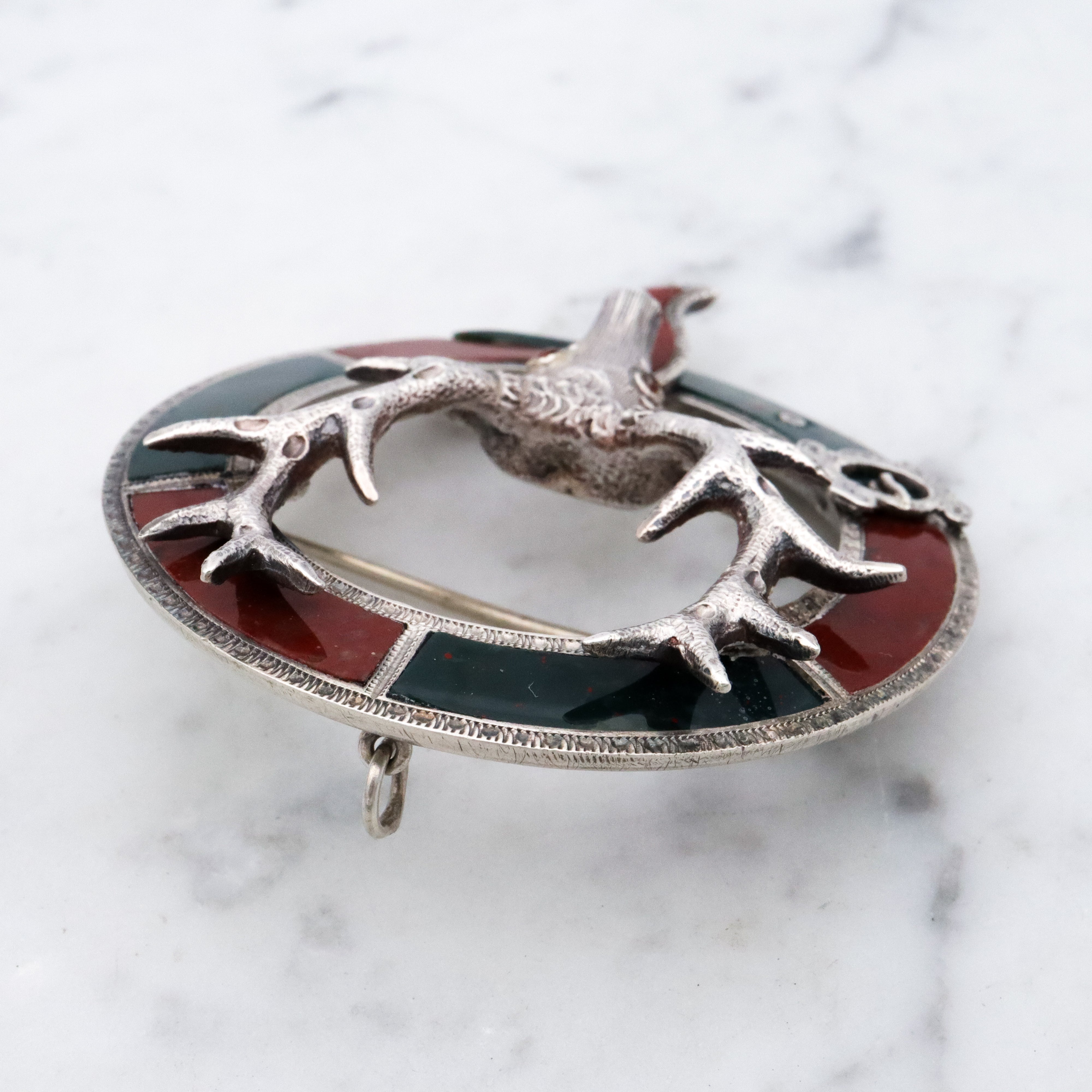 Antique Victorian Scottish Provincial Highlands silver agate stag brooch