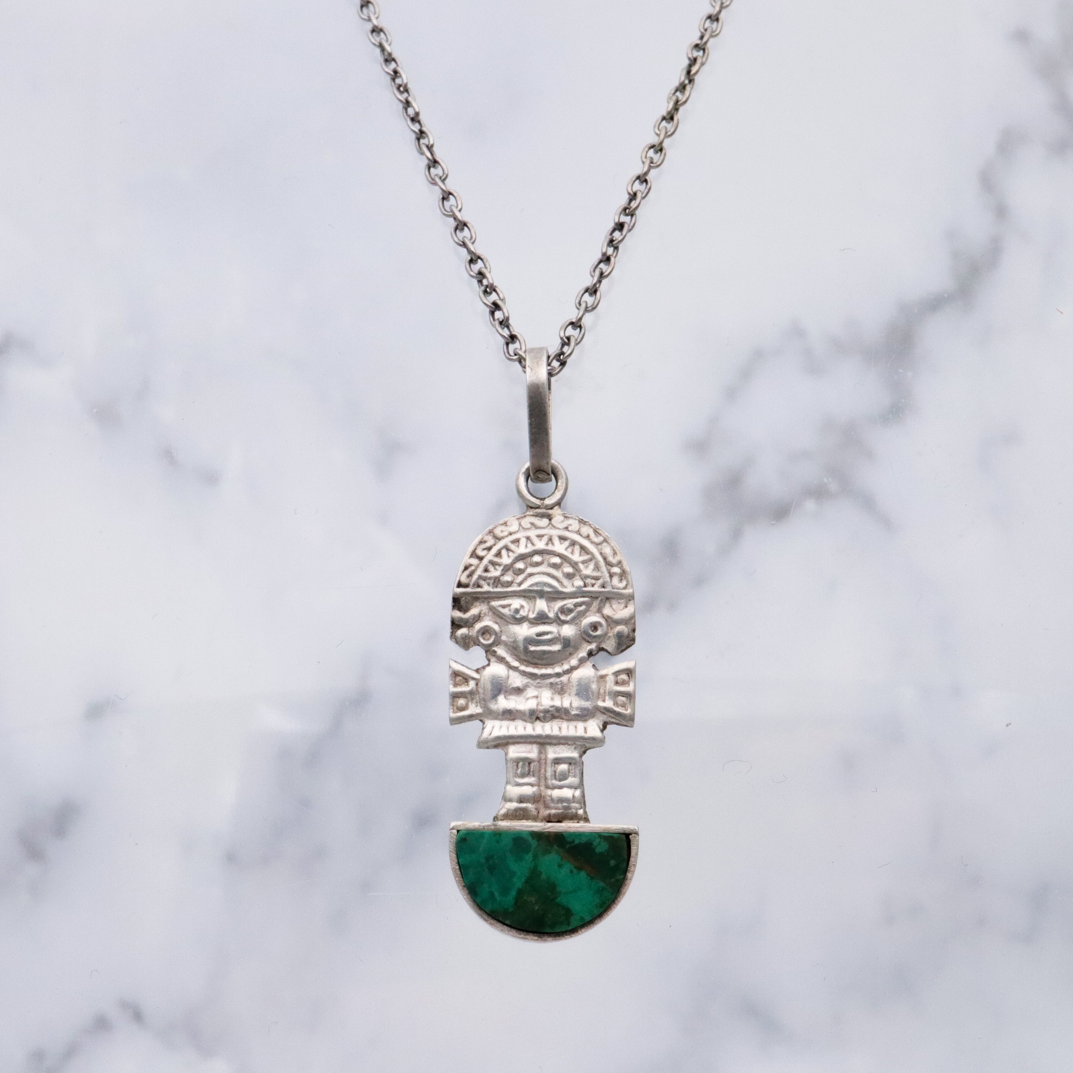 Vintage Peruvian sterling malachite Tumi pendant
