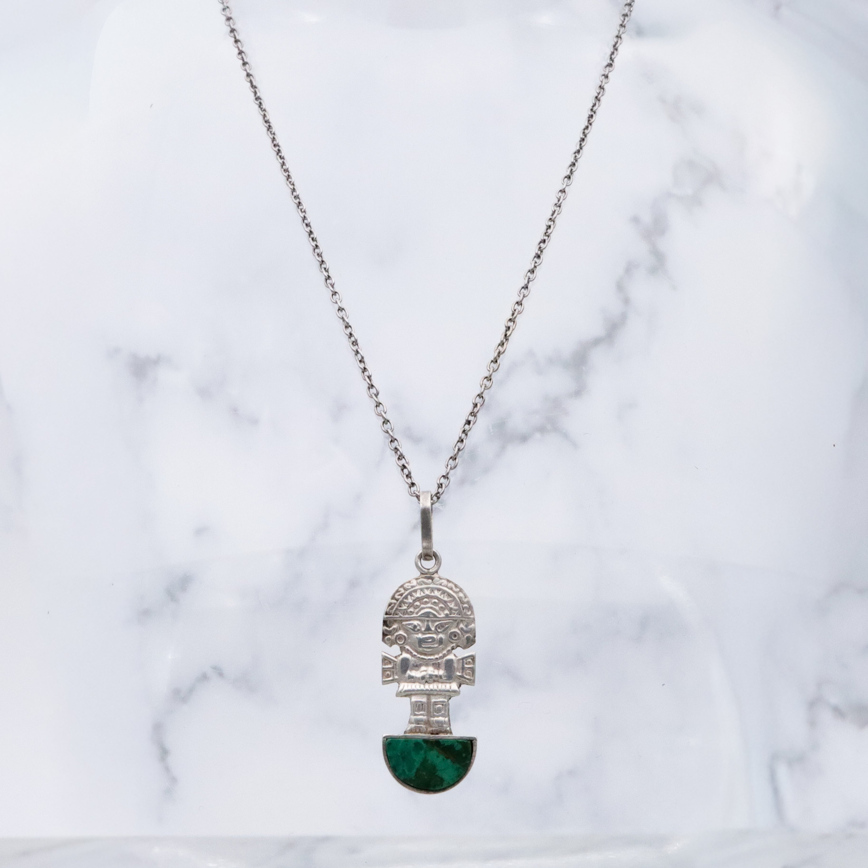 Vintage Peruvian sterling malachite Tumi pendant