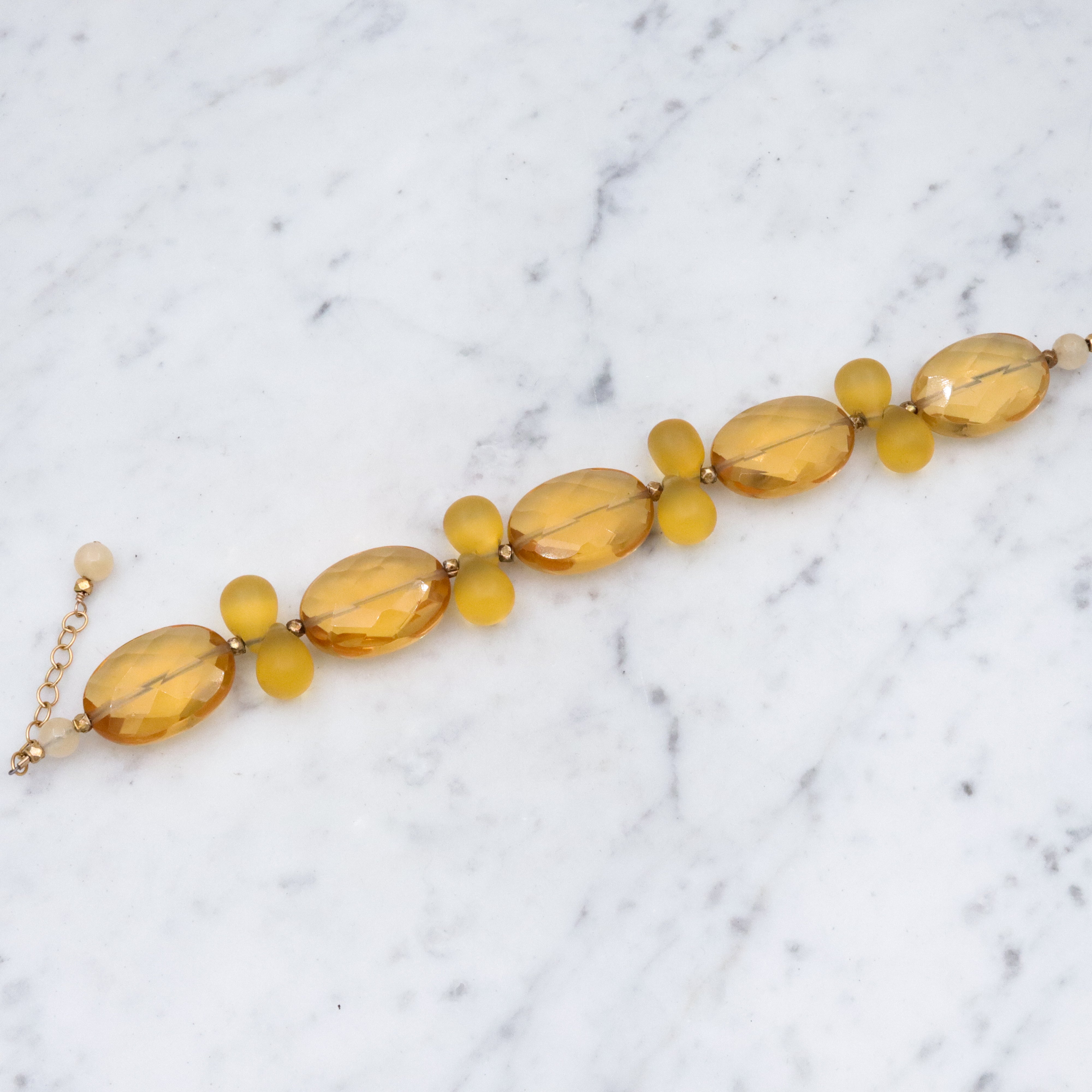 Vintage chunky faceted citrine glass & frosted yellow drop beaded bracelet