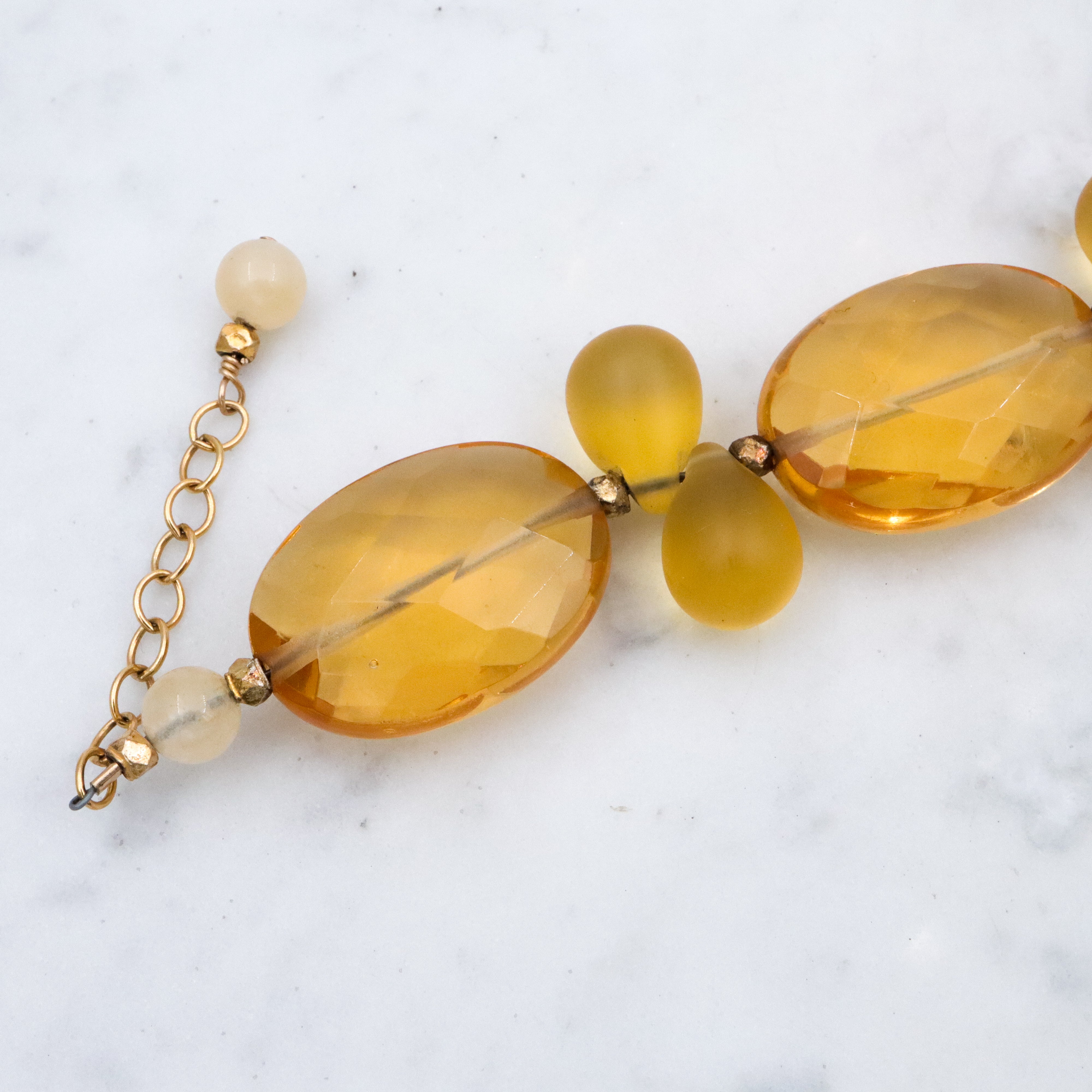 Vintage chunky faceted citrine glass & frosted yellow drop beaded bracelet