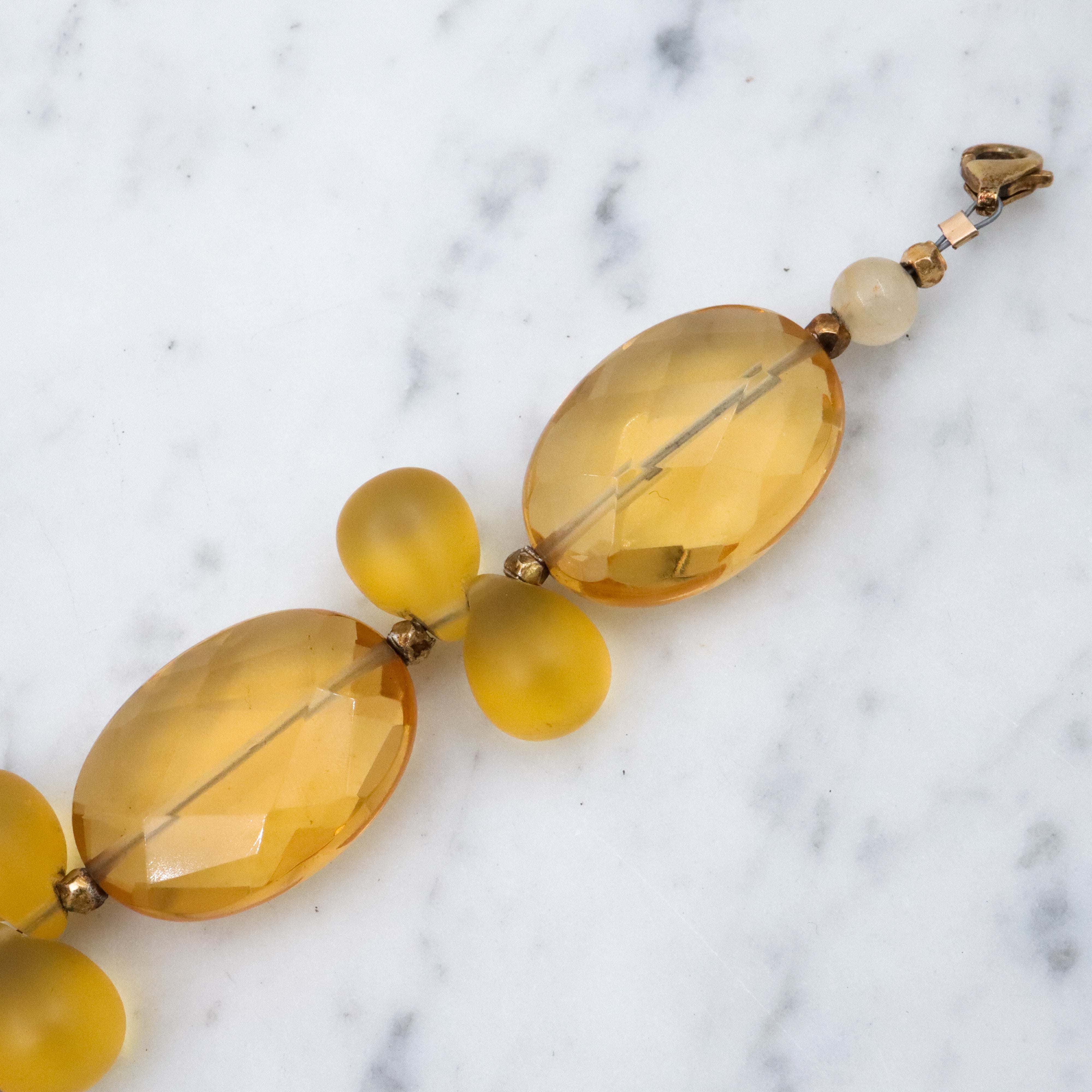 Vintage chunky faceted citrine glass & frosted yellow drop beaded bracelet