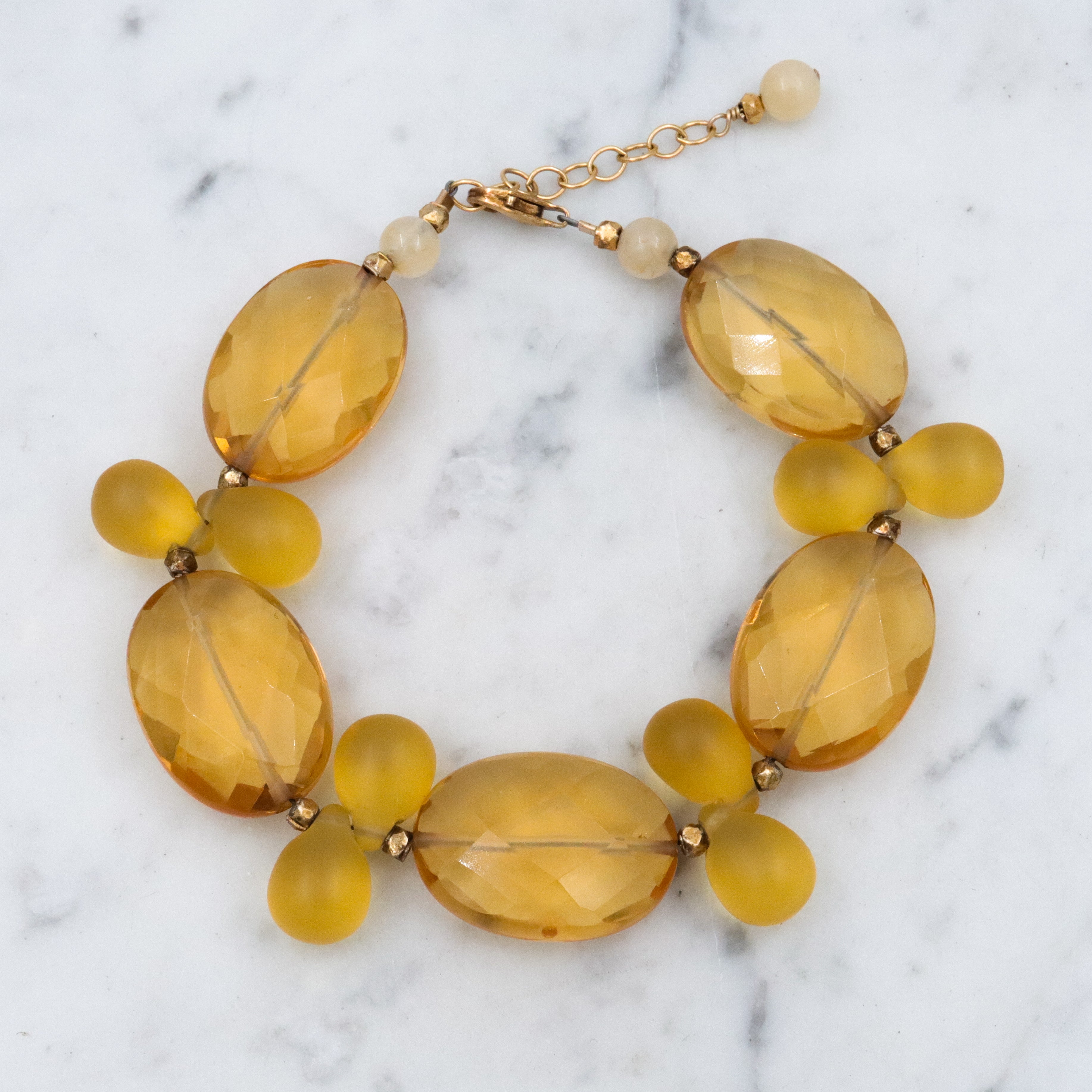 Vintage chunky faceted citrine glass & frosted yellow drop beaded bracelet