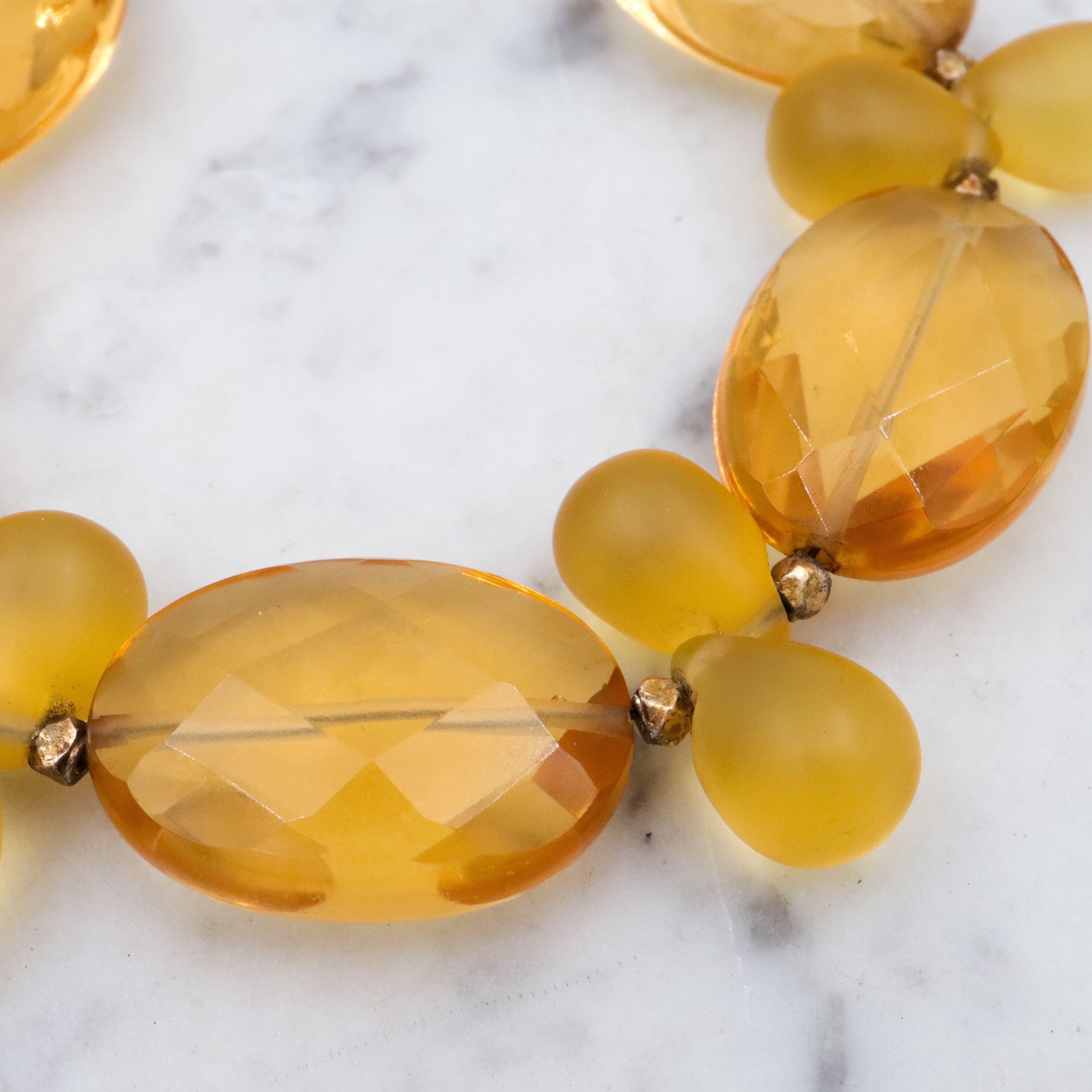 Vintage chunky faceted citrine glass & frosted yellow drop beaded bracelet