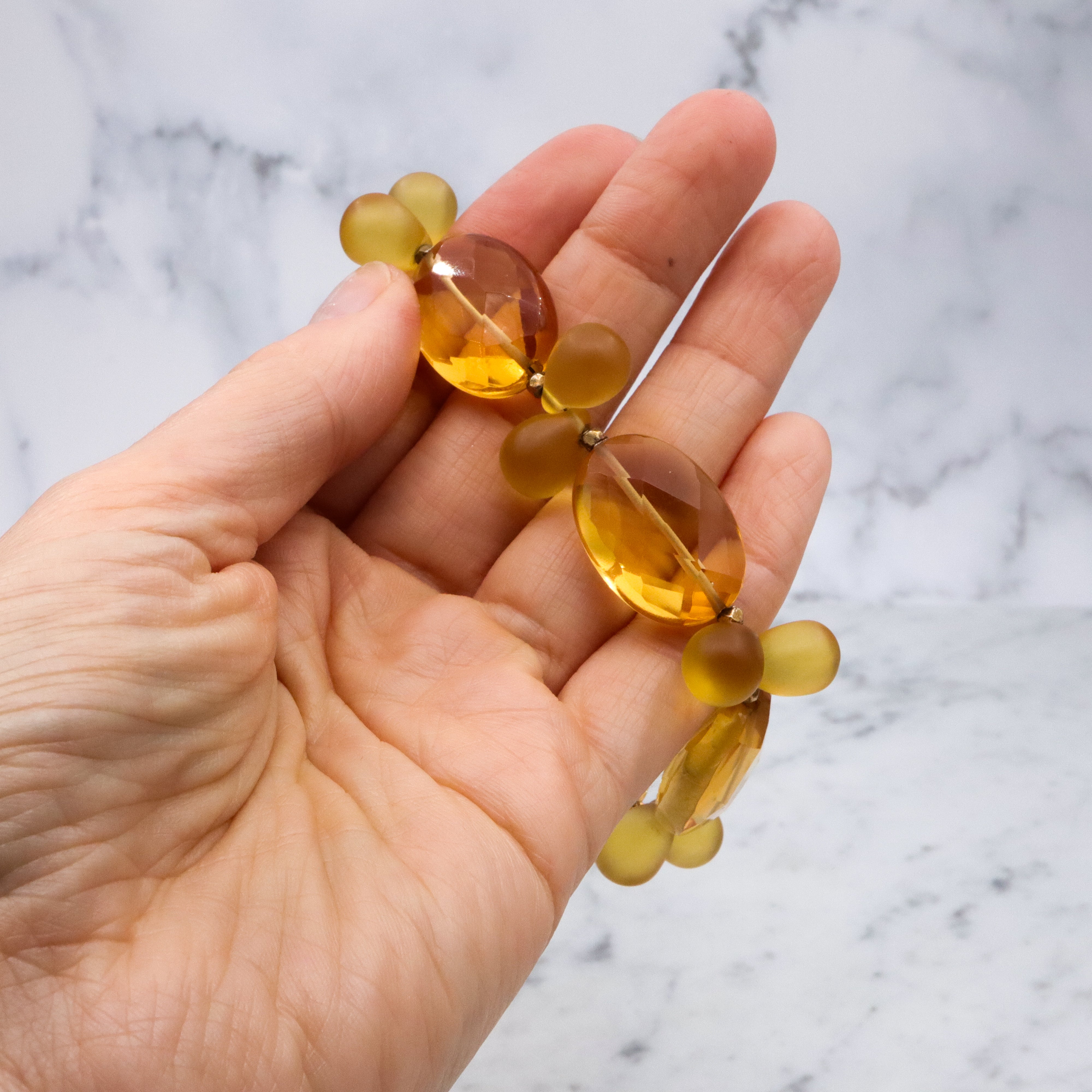 Vintage chunky faceted citrine glass & frosted yellow drop beaded bracelet