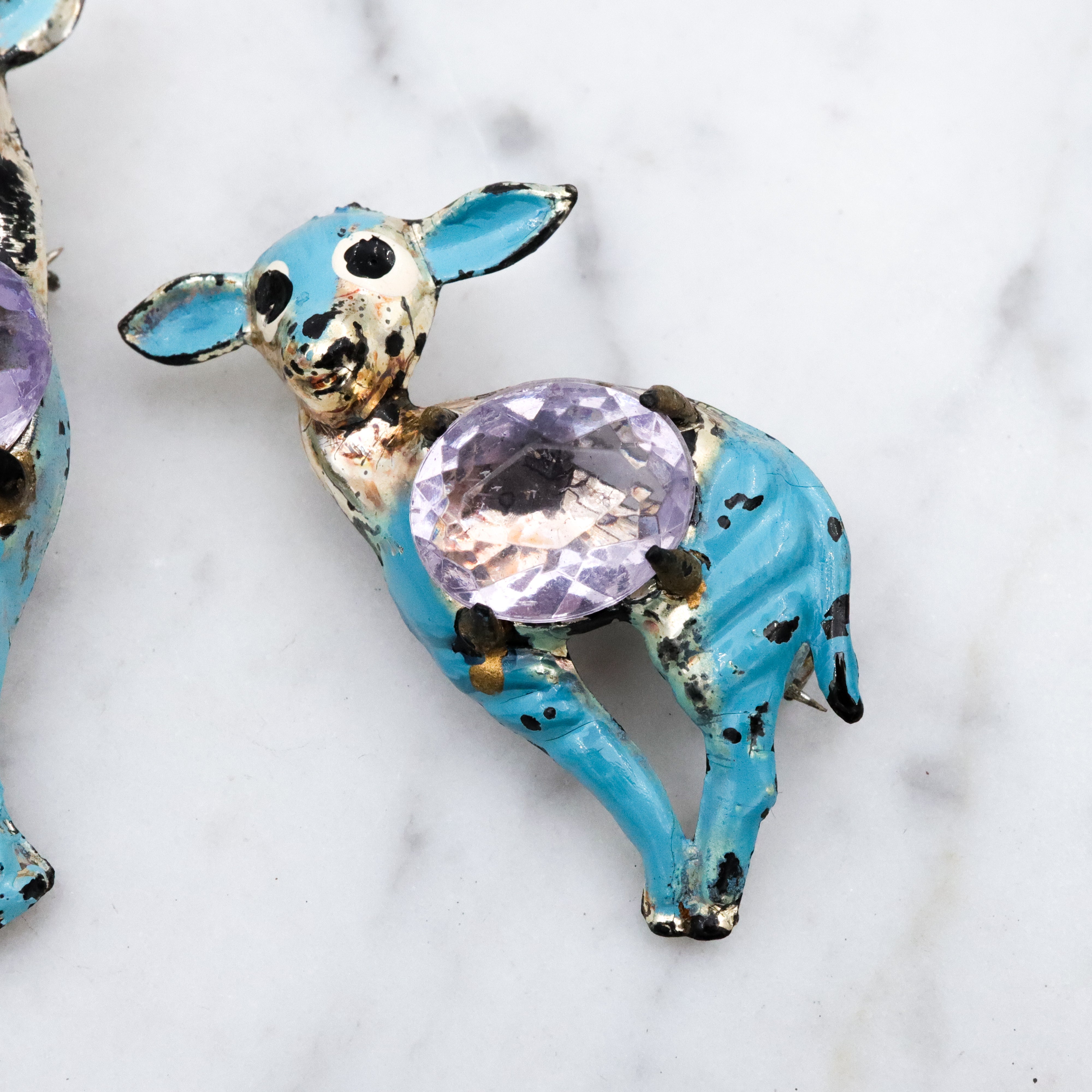40s turquoise enamel deer pair jelly belly brooches