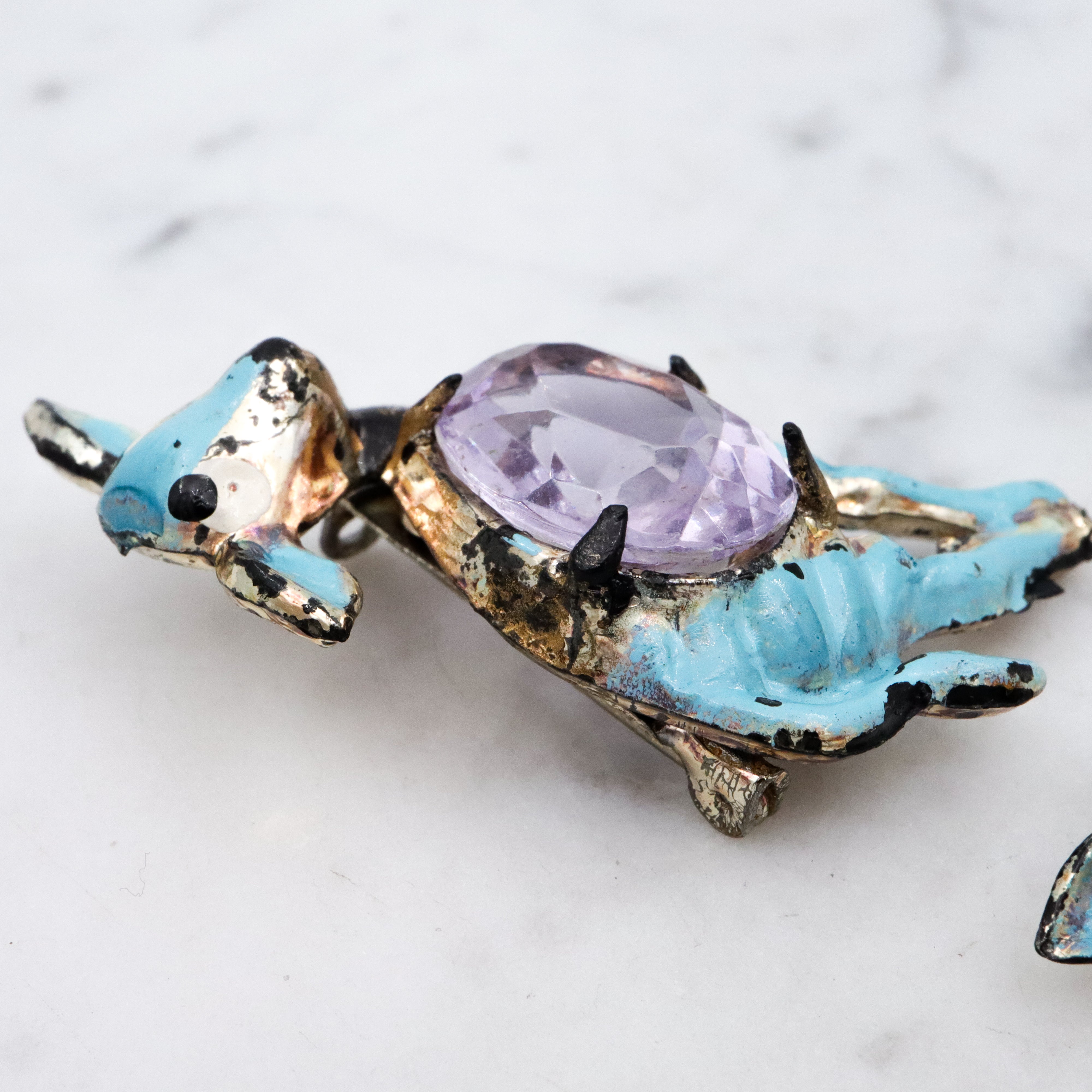 40s turquoise enamel deer pair jelly belly brooches