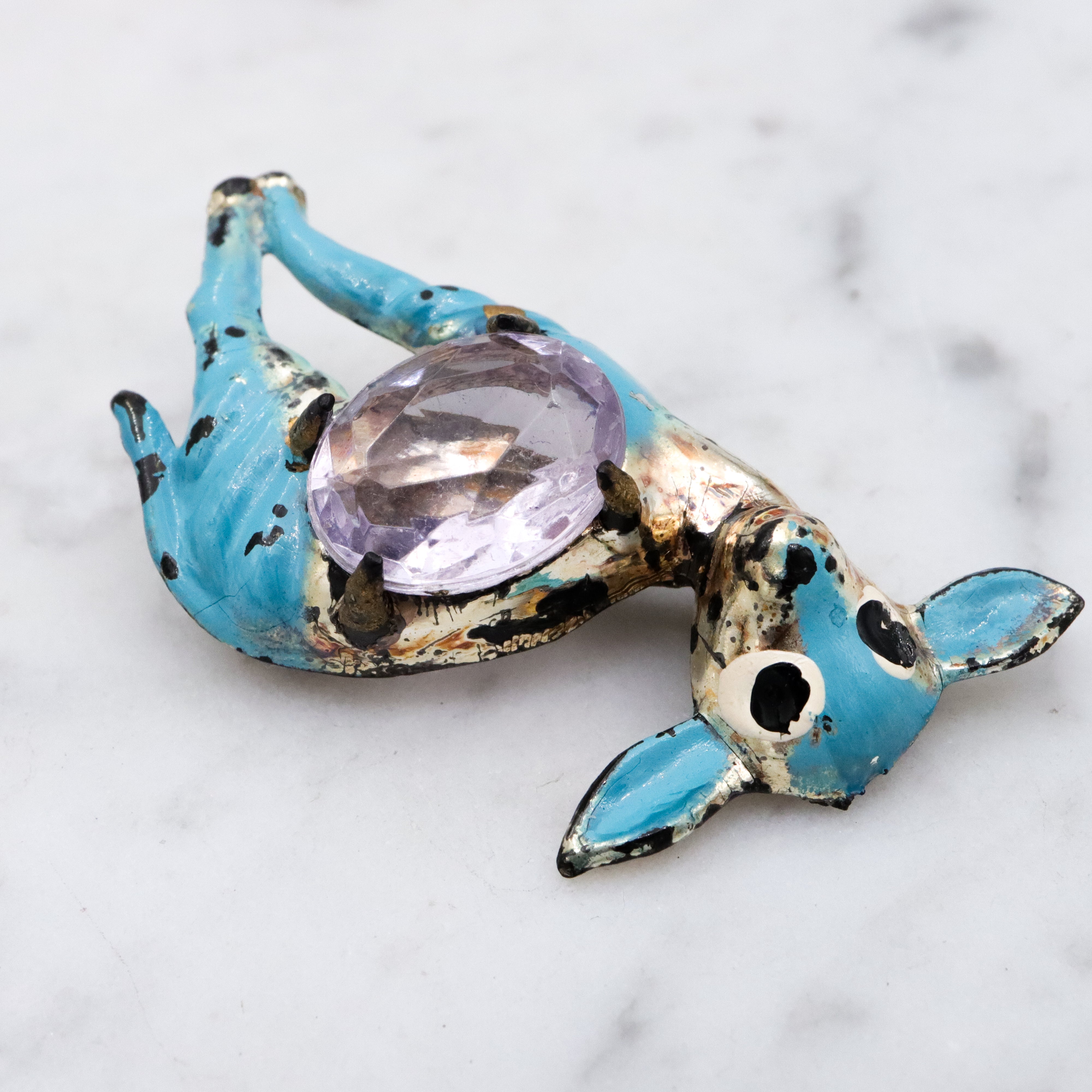 40s turquoise enamel deer pair jelly belly brooches